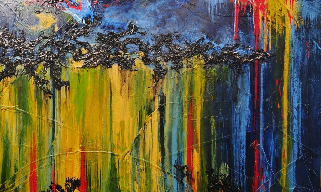 Midnight Falls 280cm x 170cm Blue Yellow Textured Abstract Painting (SOLD)-Abstract-[Franko_Artist]-[Australian_artist]-[Gold_Coast]-[Brisbane]-[modern]-[contemporary]-[original]-[Large_artwork]-Franklin Art Studio