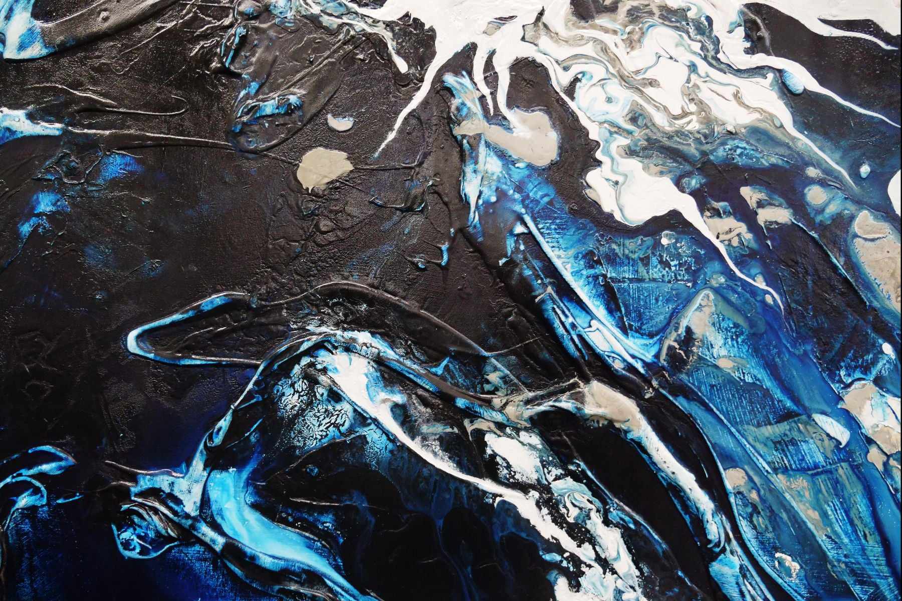 Midnight Flow 190cm x 100cm Black Blue Grey Textured Abstract Painting (SOLD)