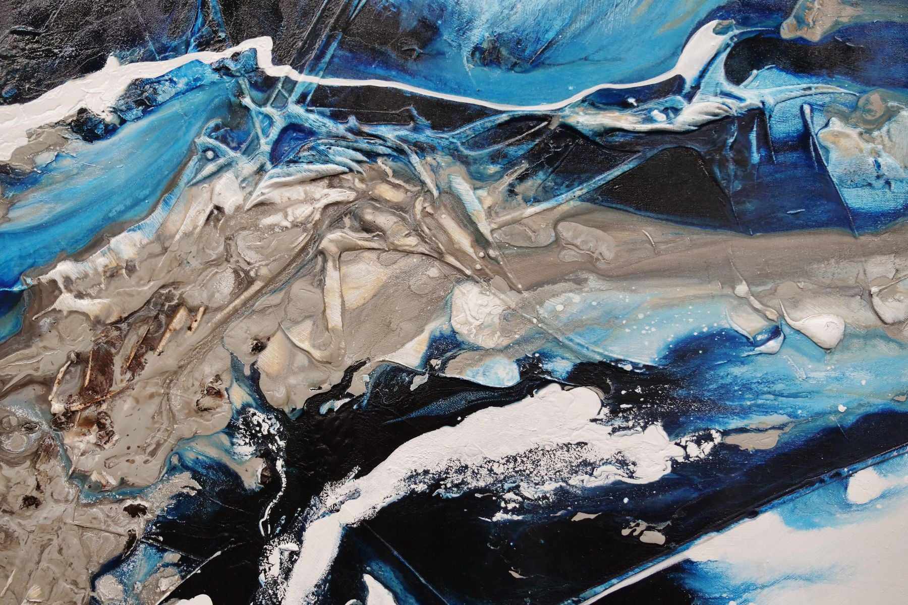 Midnight Flow 190cm x 100cm Black Blue Grey Textured Abstract Painting (SOLD)