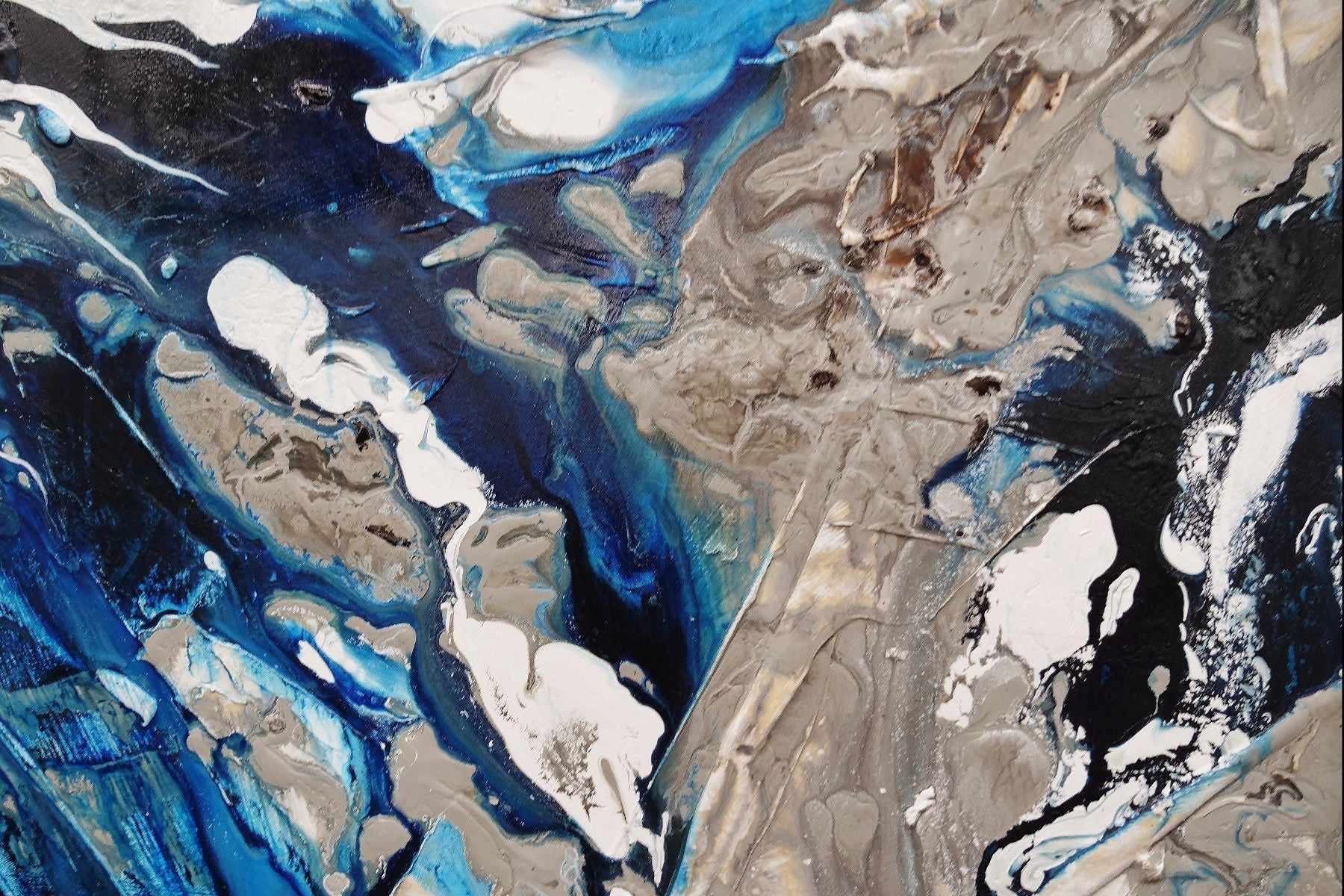 Midnight Flow 190cm x 100cm Black Blue Grey Textured Abstract Painting (SOLD)