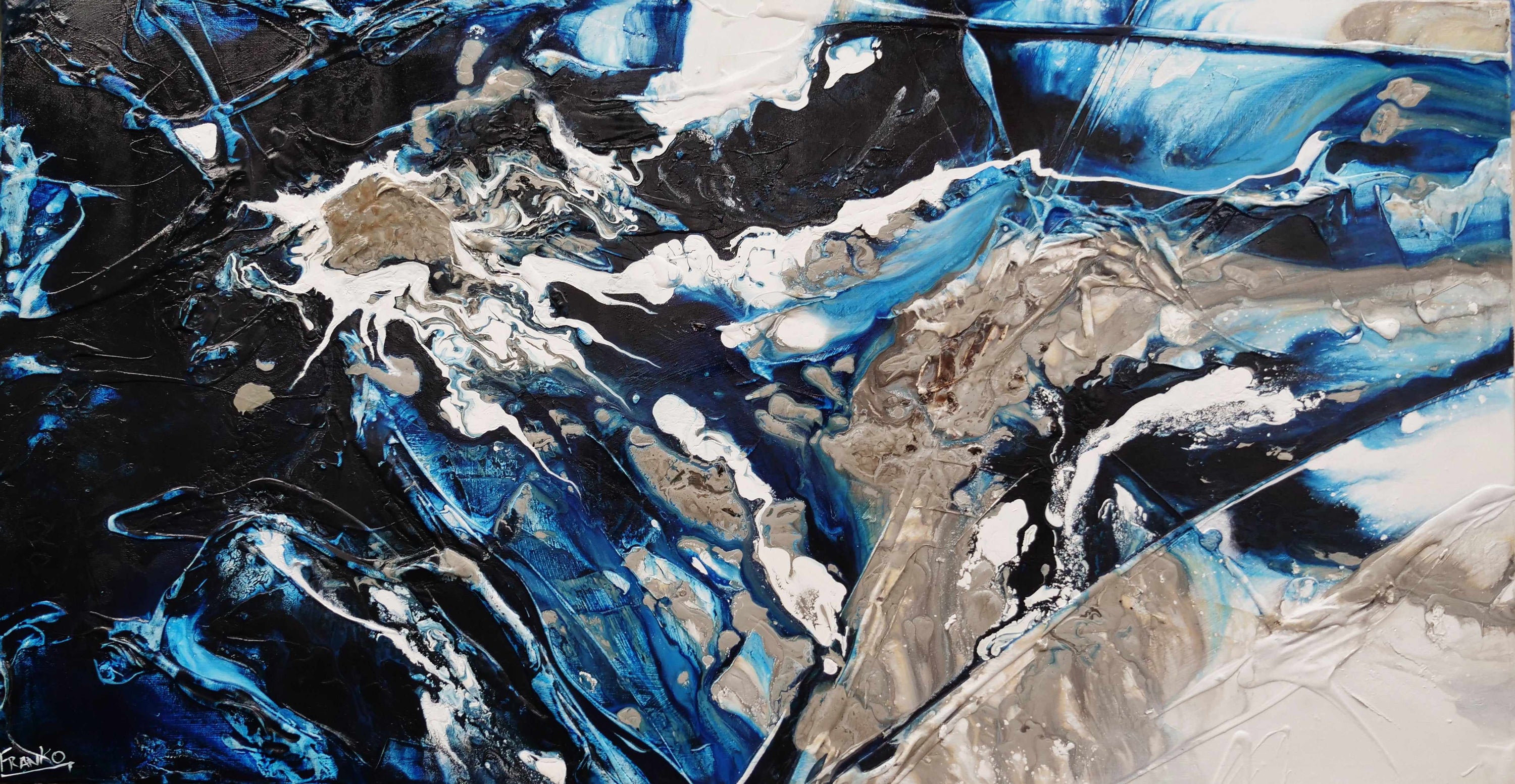 Midnight Flow 190cm x 100cm Black Blue Grey Textured Abstract Painting (SOLD)-Abstract-[Franko_Artist]-[Australian_artist]-[Gold_Coast]-[Brisbane]-[modern]-[contemporary]-[original]-[Large_artwork]-Franklin Art Studio