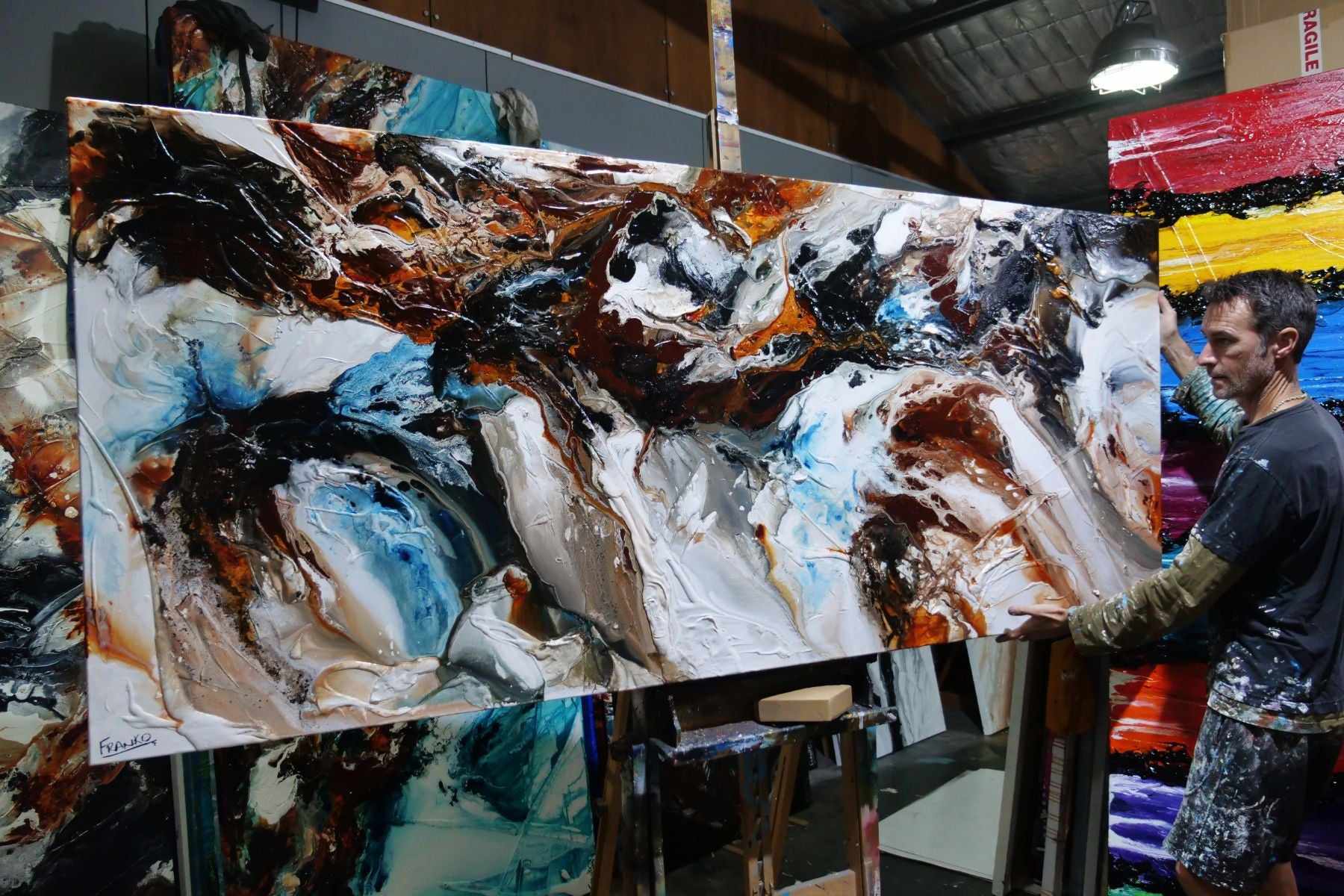 Midnight Gamma 240cm x 100cm Blue Black Brown Textured Abstract Painting (SOLD)-Abstract-[Franko_Artist]-[The_Block]-[Dream_Homes]-[ideas]- [Grand_Designs]-Franklin Art Studio