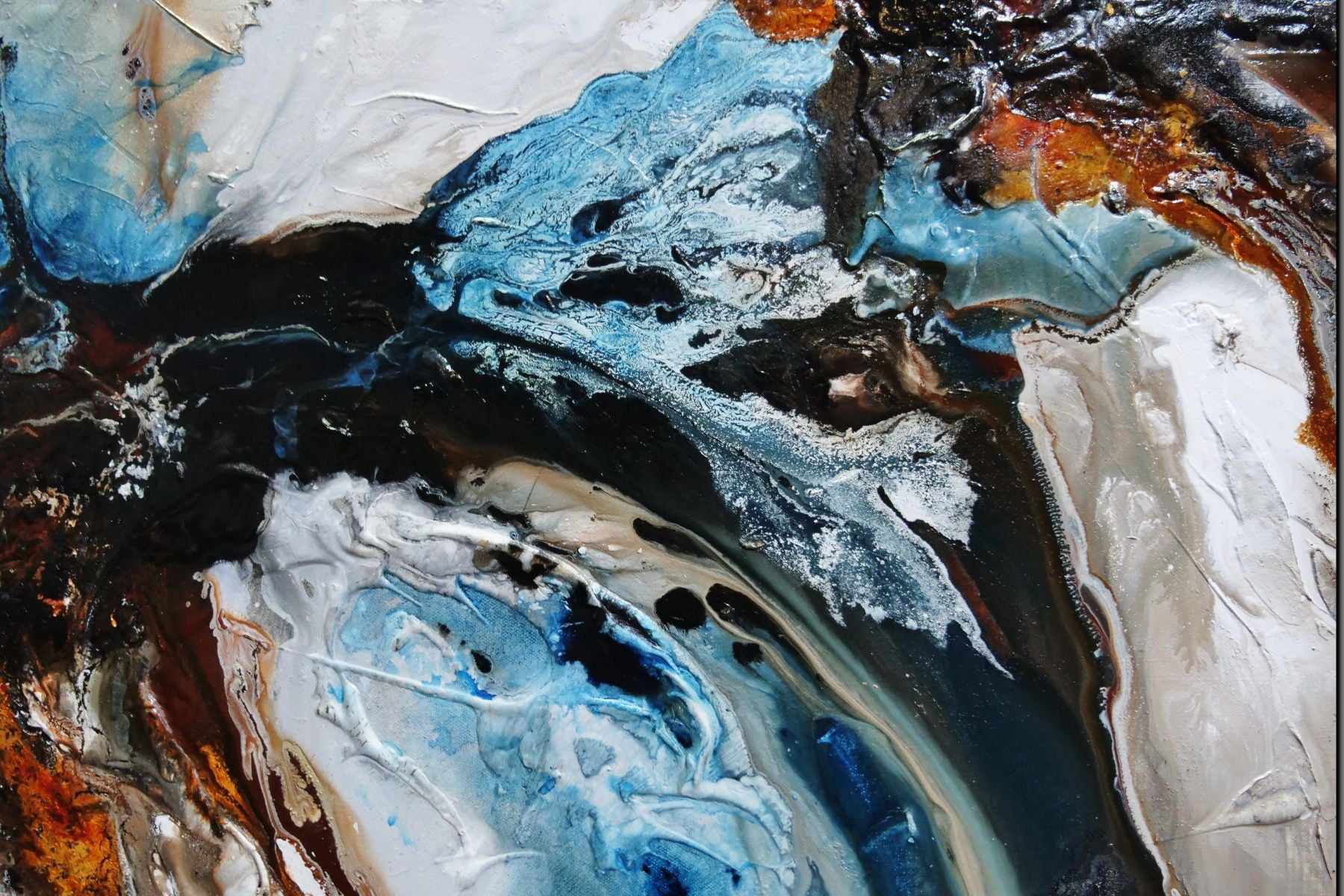 Midnight Gamma 240cm x 100cm Blue Black Brown Textured Abstract Painting (SOLD)