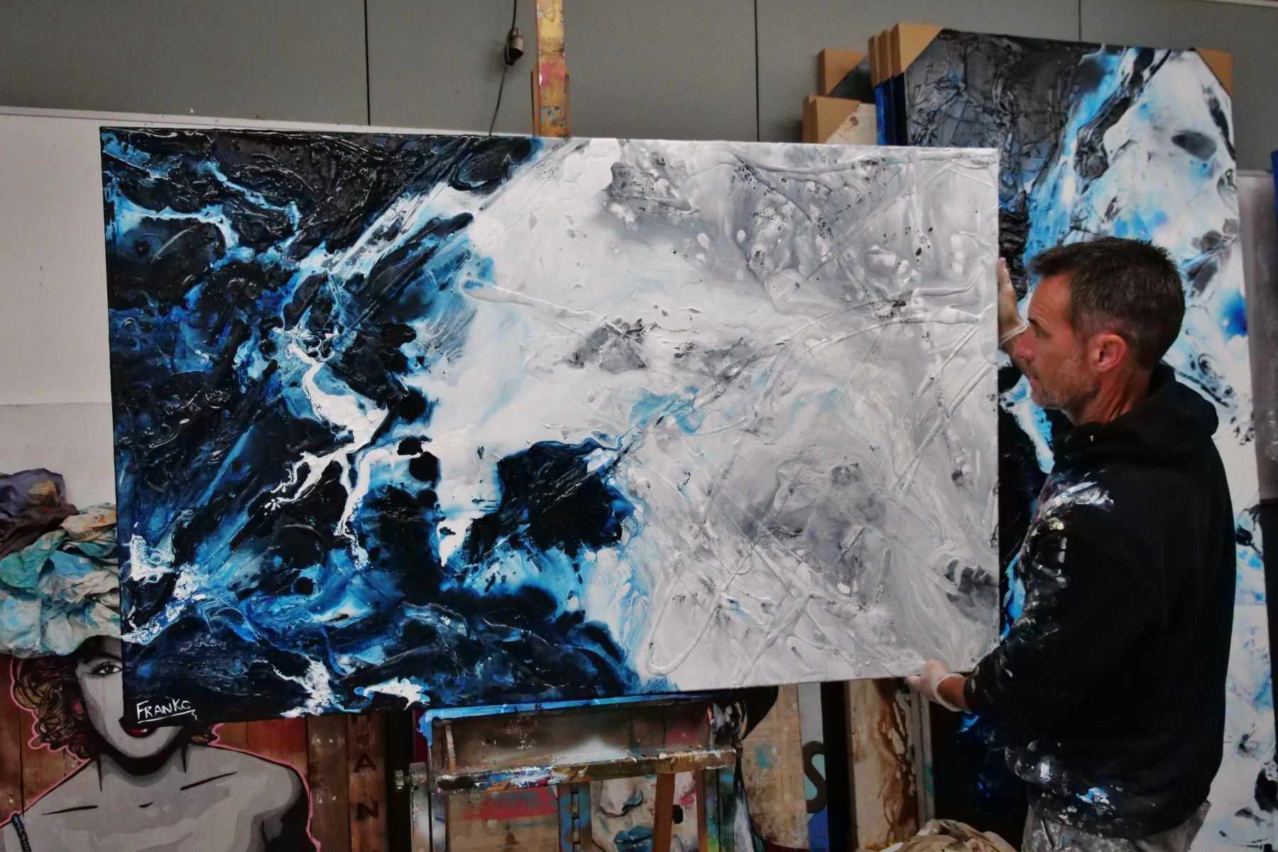 Midnight Genie 160cm x 100cm Blue Grey Textured Abstract Painting (SOLD)-Abstract-[Franko_Artist]-[The_Block]-[Dream_Homes]-[ideas]- [Grand_Designs]-Franklin Art Studio