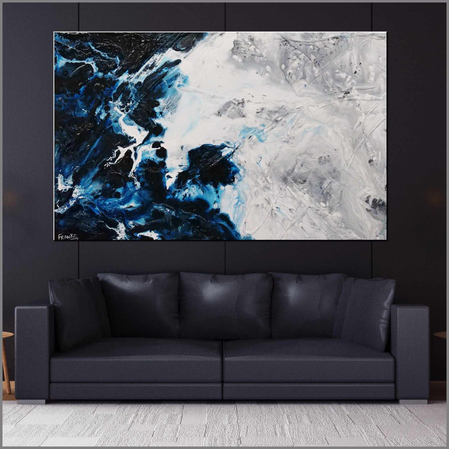Midnight Genie 160cm x 100cm Blue Grey Textured Abstract Painting (SOLD)-Abstract-[Franko_Artist]-[Australian_artist]-[Gold_Coast]-[Brisbane]-[modern]-[contemporary]-[original]-[Large_artwork]-[The_Block]-[Dream_Homes]-[ideas]-[Grand_Designs]-[Art_Lover]-Franklin Art Studio