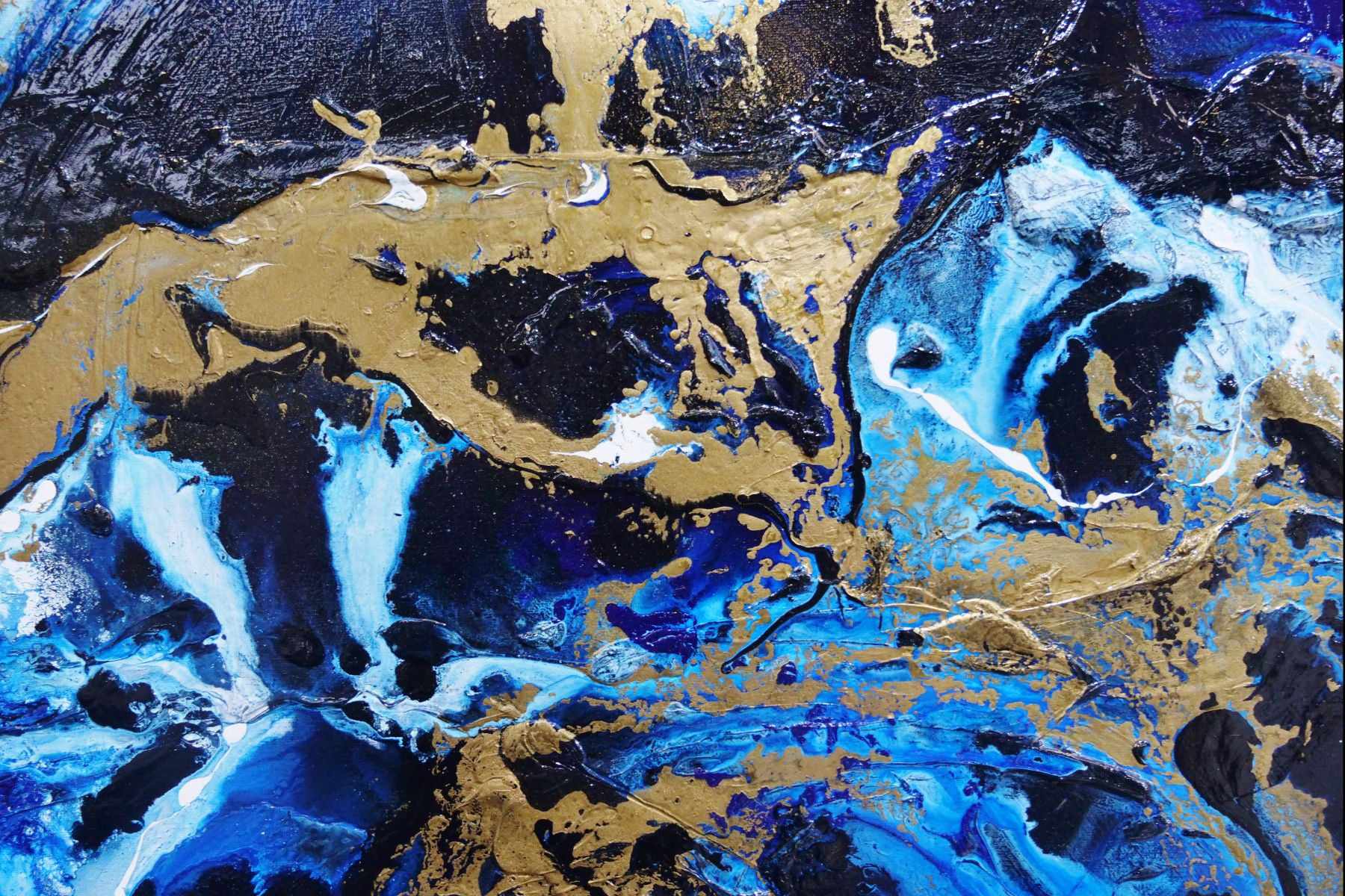 Midnight Gold Rush 190cm x 100cm Blue Gold Textured Abstract Painting (SOLD)
