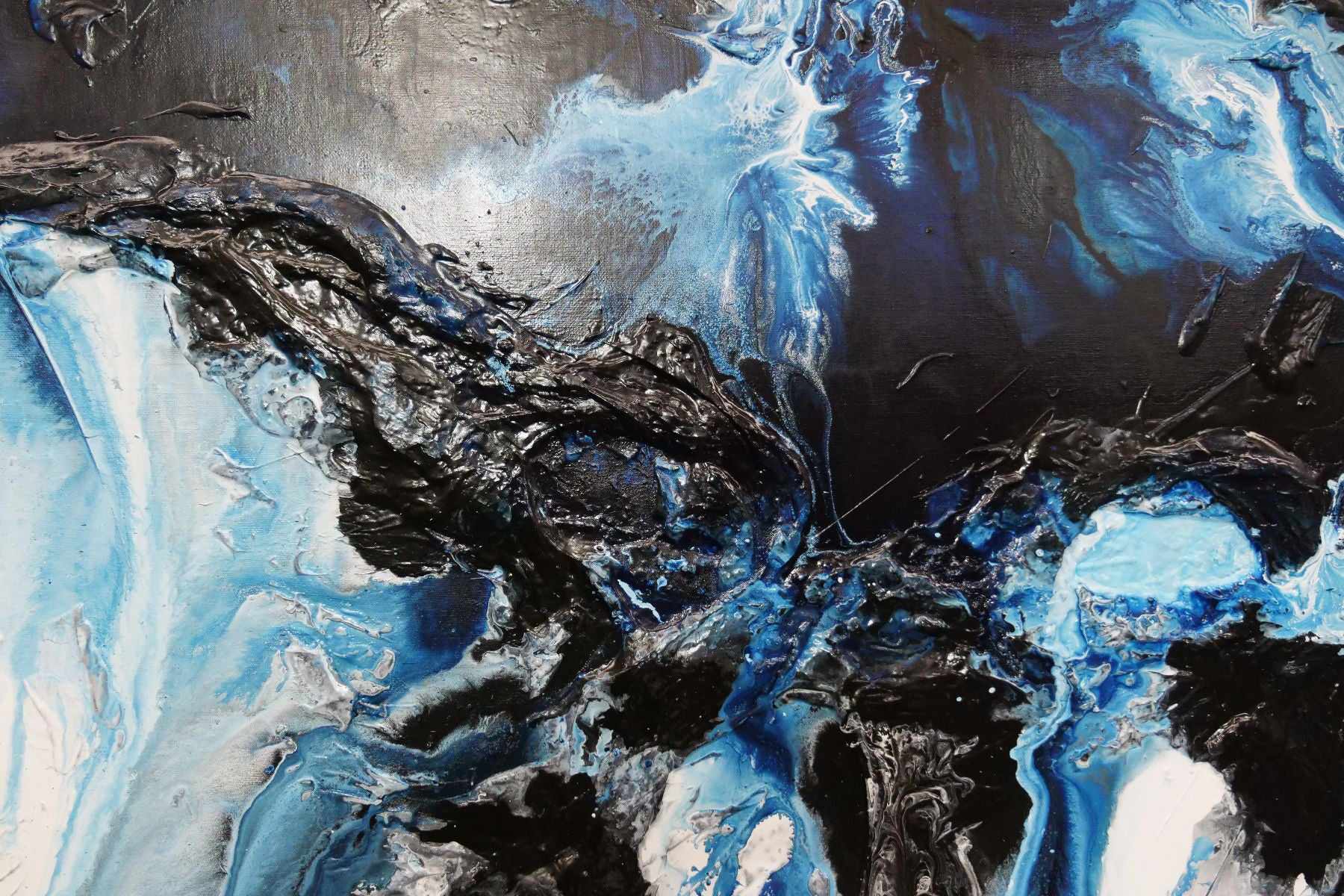 Midnight Granite 140cm x 100cm Black Blue White Textured Abstract Painting (SOLD)-Abstract-[Franko_Artist]-[The_Block]-[Dream_Homes]-[ideas]-[Grand_Designs]-[Art_Lover]-Franklin Art Studio
