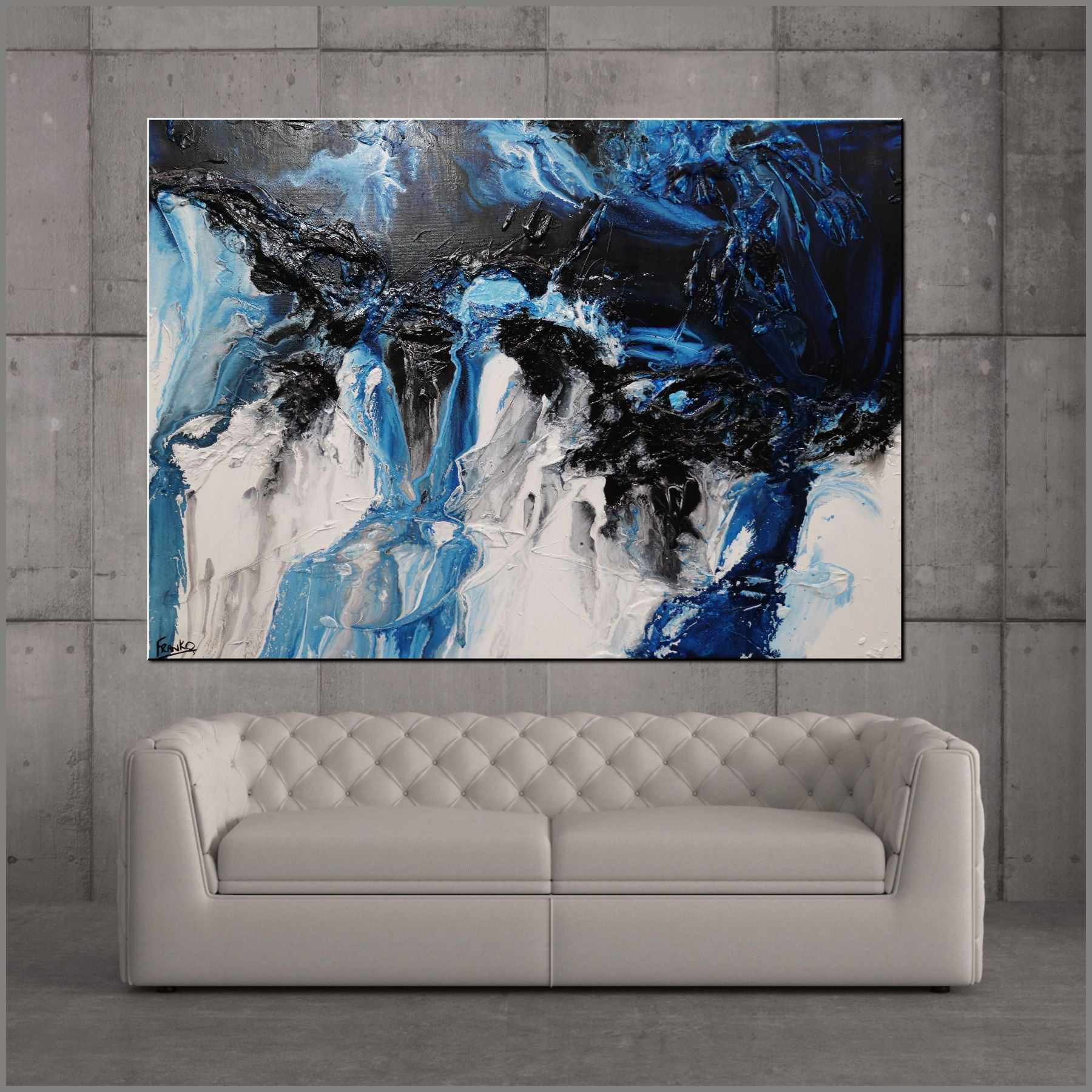 Midnight Granite 140cm x 100cm Black Blue White Textured Abstract Painting (SOLD)-Abstract-[Franko_Artist]-[Australian_artist]-[Gold_Coast]-[Brisbane]-[modern]-[contemporary]-[original]-[Large_artwork]-[The_Block]-[Dream_Homes]-[ideas]-[Grand_Designs]-[Art_Lover]-Franklin Art Studio