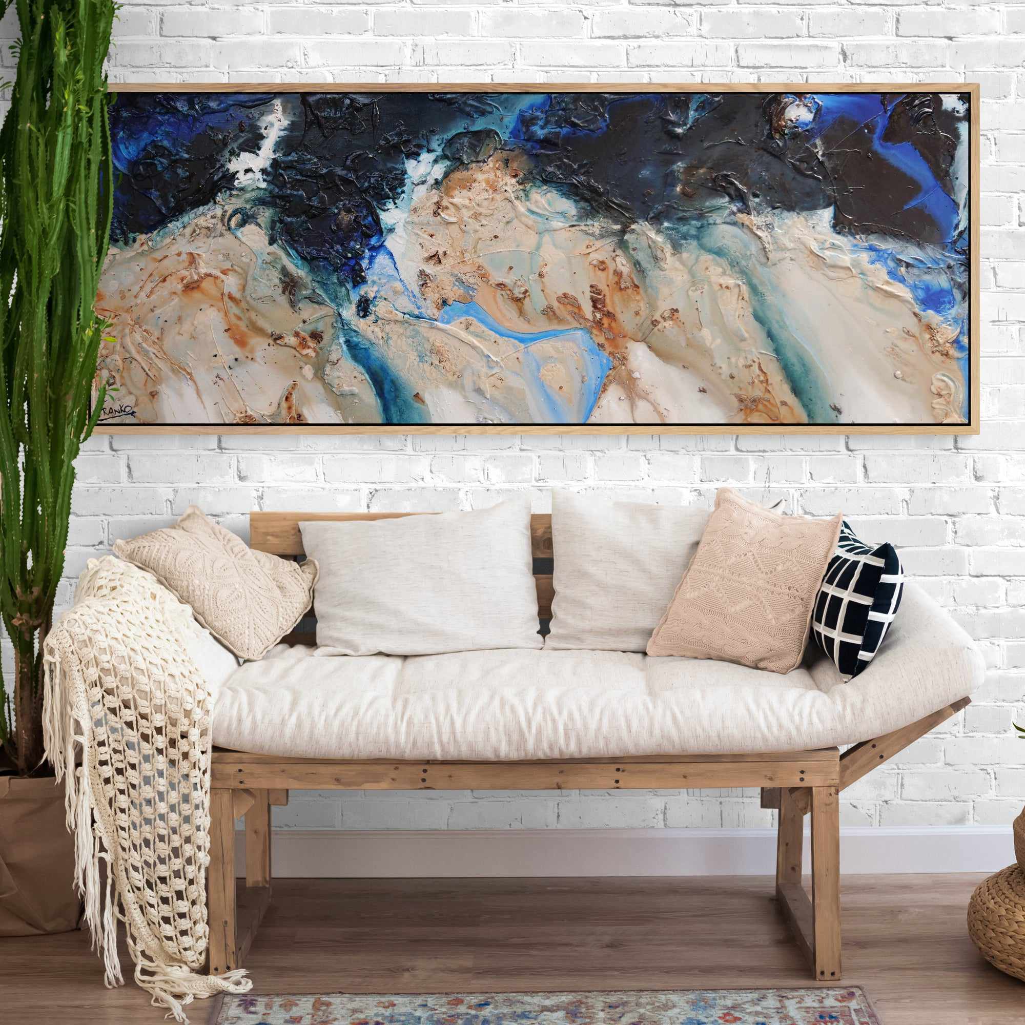 Midnight Hour 160cm x 60cm Blue Cream Textured Abstract Painting (SOLD)-Abstract-[Franko_Artist]-[Australian_artist]-[Gold_Coast]-[Brisbane]-[modern]-[contemporary]-[original]-[Large_artwork]-[The_Block]-[Dream_Homes]-[ideas]-[Grand_Designs]-[Art_Lover]-Franklin Art Studio
