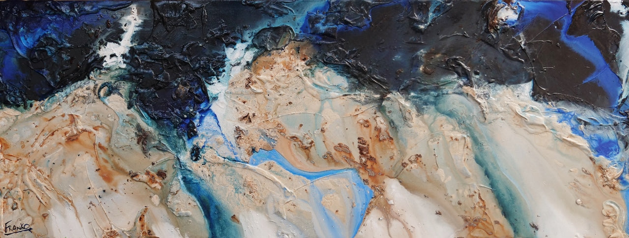 Midnight Hour 160cm x 60cm Blue Cream Textured Abstract Painting (SOLD)-Abstract-[Franko_Artist]-[Australian_artist]-[Gold_Coast]-[Brisbane]-[modern]-[contemporary]-[original]-[Large_artwork]-Franklin Art Studio