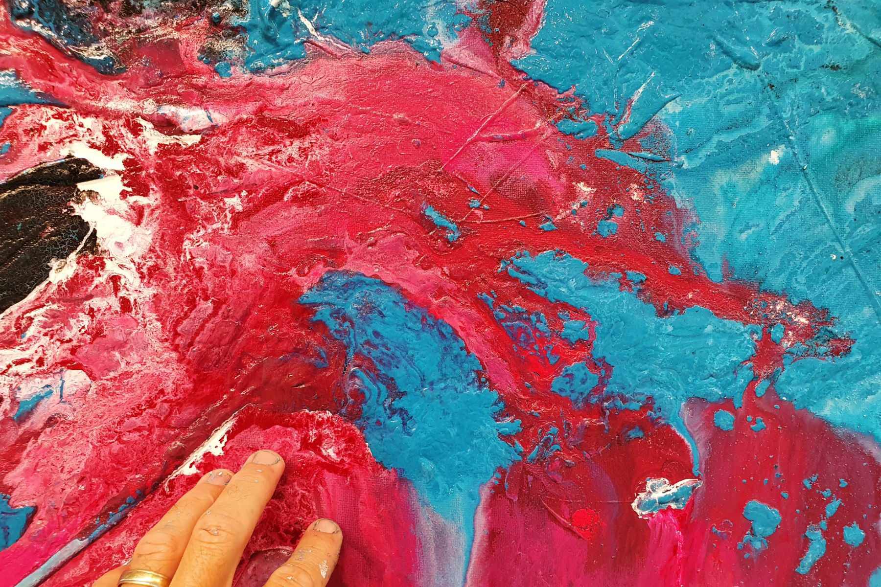 Midnight Magenta 160cm x 60cm Magenta Turquoise Black White Textured Abstract Painting (SOLD)