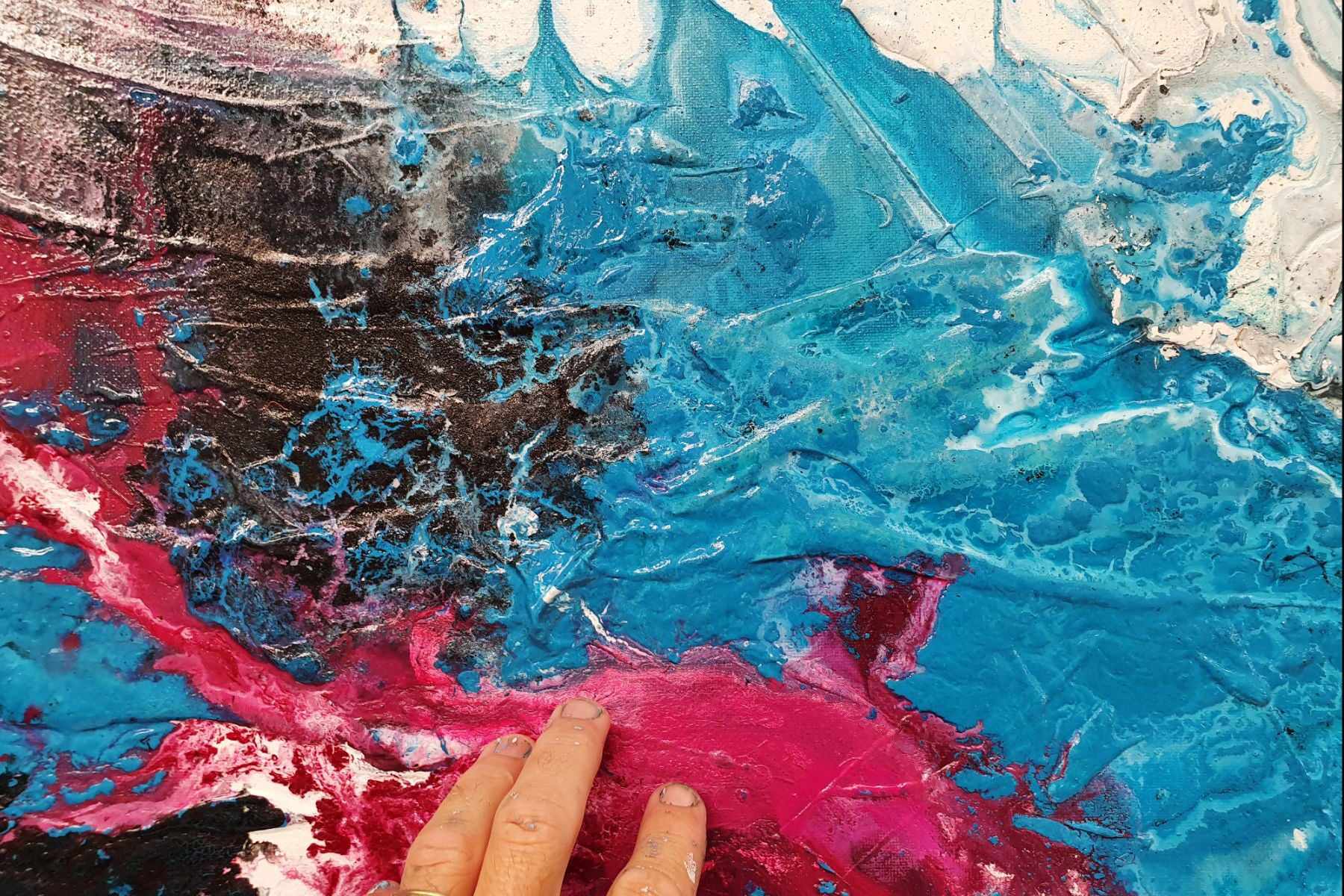 Midnight Magenta 160cm x 60cm Magenta Turquoise Black White Textured Abstract Painting (SOLD)