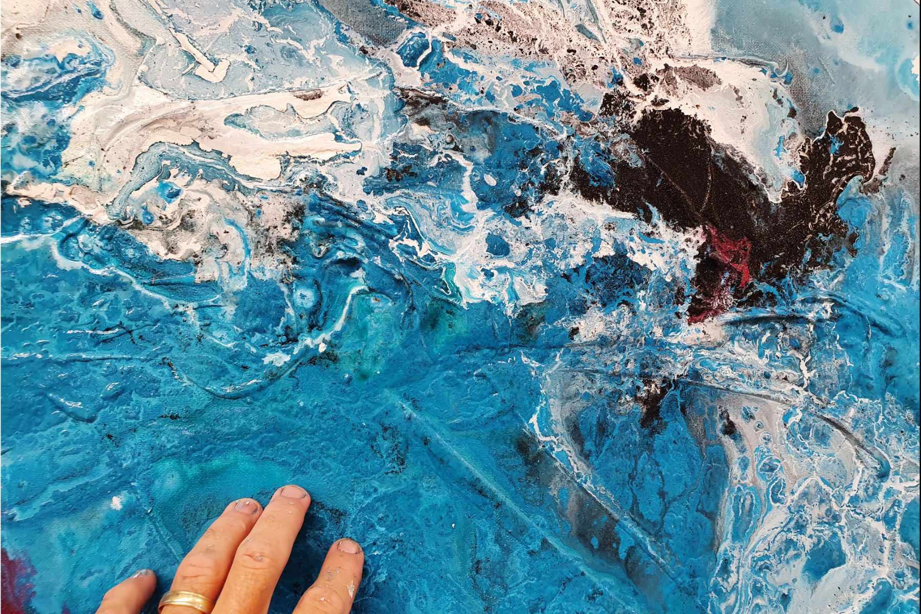 Midnight Magenta 160cm x 60cm Magenta Turquoise Black White Textured Abstract Painting (SOLD)-Abstract-[Franko]-[Artist]-[Australia]-[Painting]-Franklin Art Studio