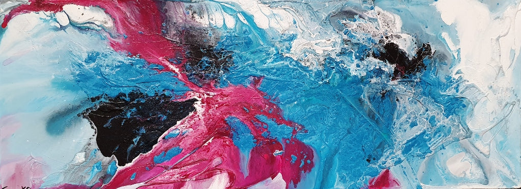 Midnight Magenta 160cm x 60cm Magenta Turquoise Black White Textured Abstract Painting (SOLD)-Abstract-[Franko_Artist]-[Australian_artist]-[Gold_Coast]-[Brisbane]-[modern]-[contemporary]-[original]-[Large_artwork]-Franklin Art Studio