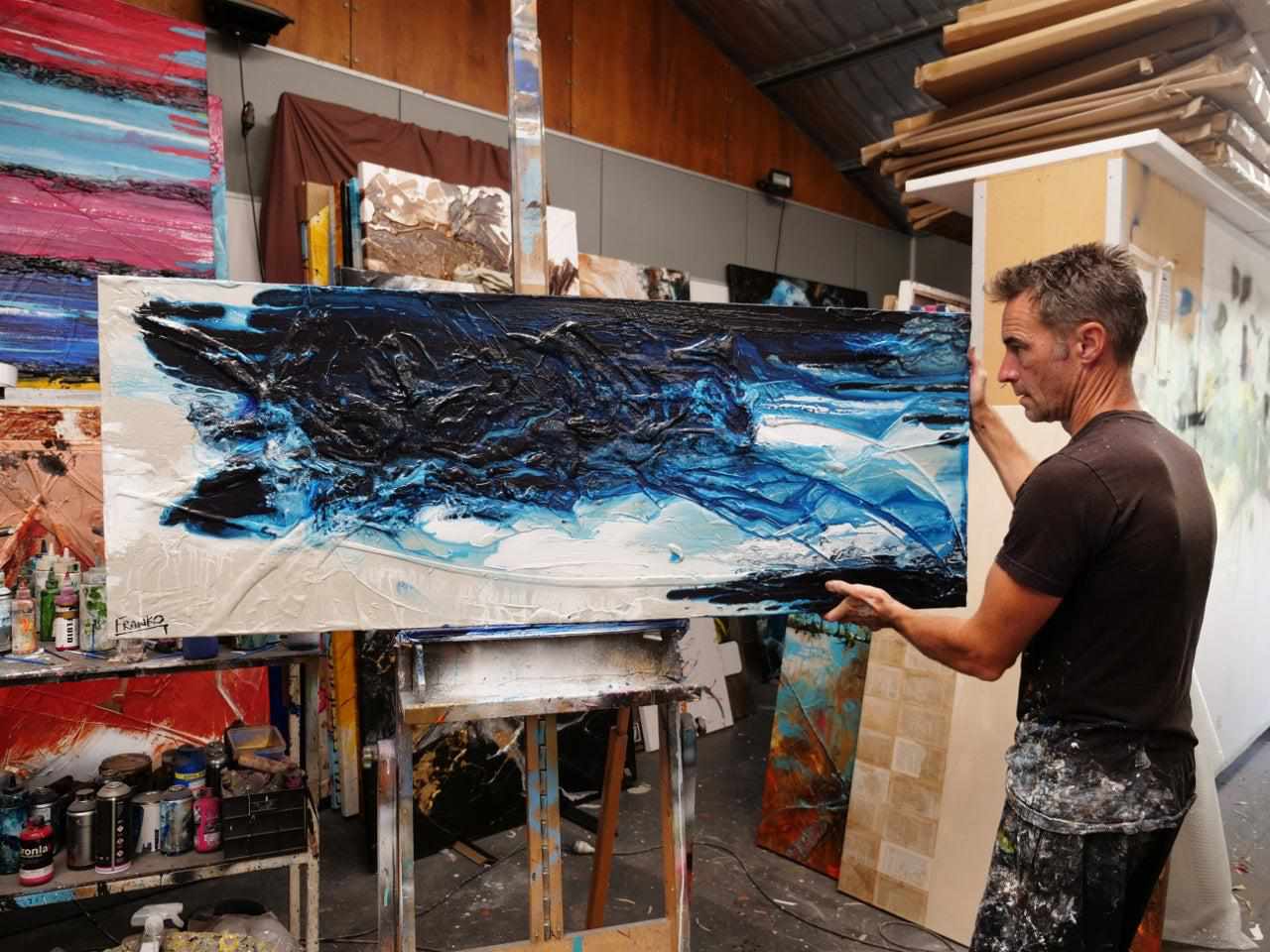 Midnight Malt 160cm x 60cm Malt Blue Textured Abstract Painting (SOLD)-Abstract-[Franko_Artist]-[The_Block]-[Dream_Homes]-[ideas]- [Grand_Designs]-Franklin Art Studio