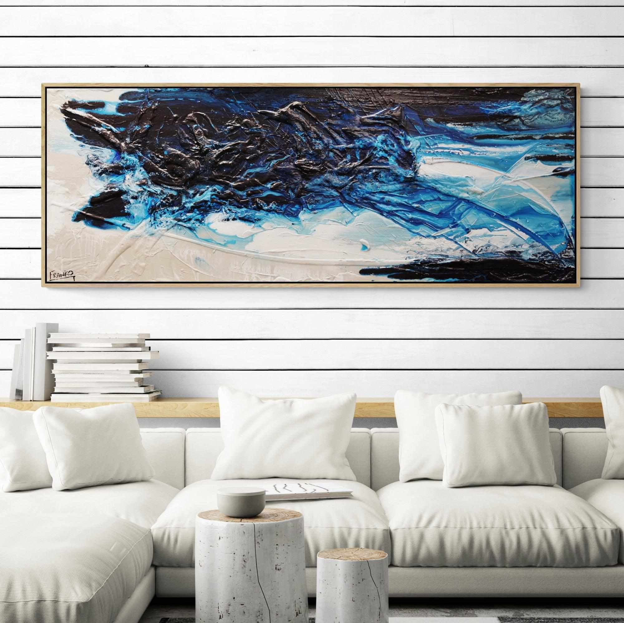 Midnight Malt 160cm x 60cm Malt Blue Textured Abstract Painting (SOLD)-Abstract-[Franko_Artist]-[The_Block]-[Dream_Homes]-[ideas]-[Grand_Designs]-[Art_Lover]-Franklin Art Studio