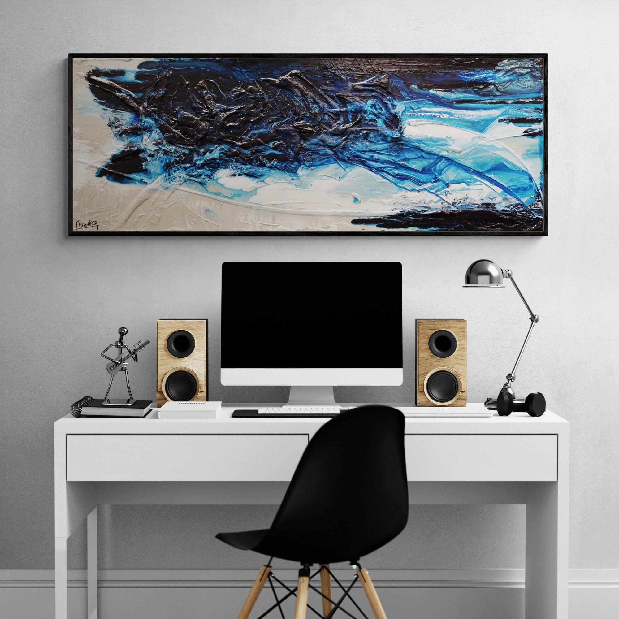 Midnight Malt 160cm x 60cm Malt Blue Textured Abstract Painting (SOLD)-Abstract-[Franko_Artist]-[Australian_artist]-[Gold_Coast]-[Brisbane]-[modern]-[contemporary]-[original]-[Large_artwork]-[The_Block]-[Dream_Homes]-[ideas]-[Grand_Designs]-[Art_Lover]-Franklin Art Studio