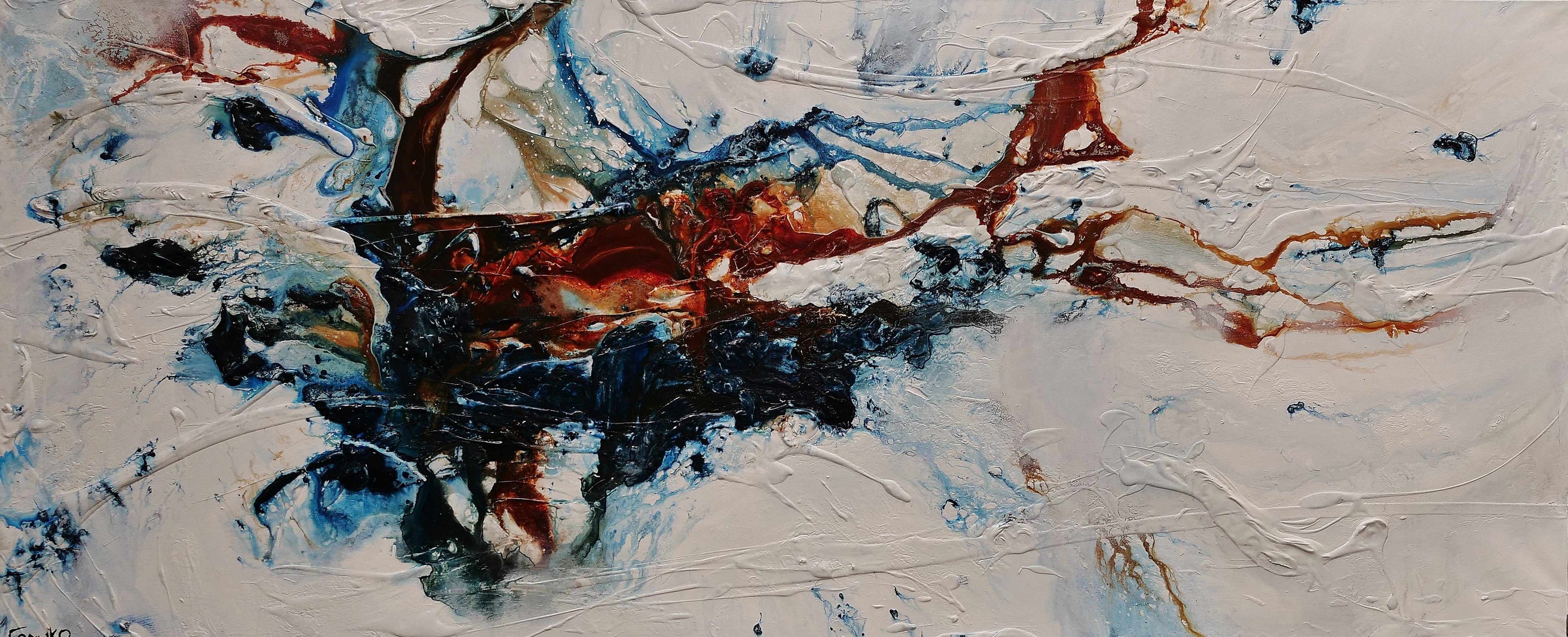 Midnight Oxide 240cm x 100cm Blue Rust Textured Abstract Painting (SOLD)-Abstract-[Franko_Artist]-[Australian_artist]-[Gold_Coast]-[Brisbane]-[modern]-[contemporary]-[original]-[Large_artwork]-Franklin Art Studio