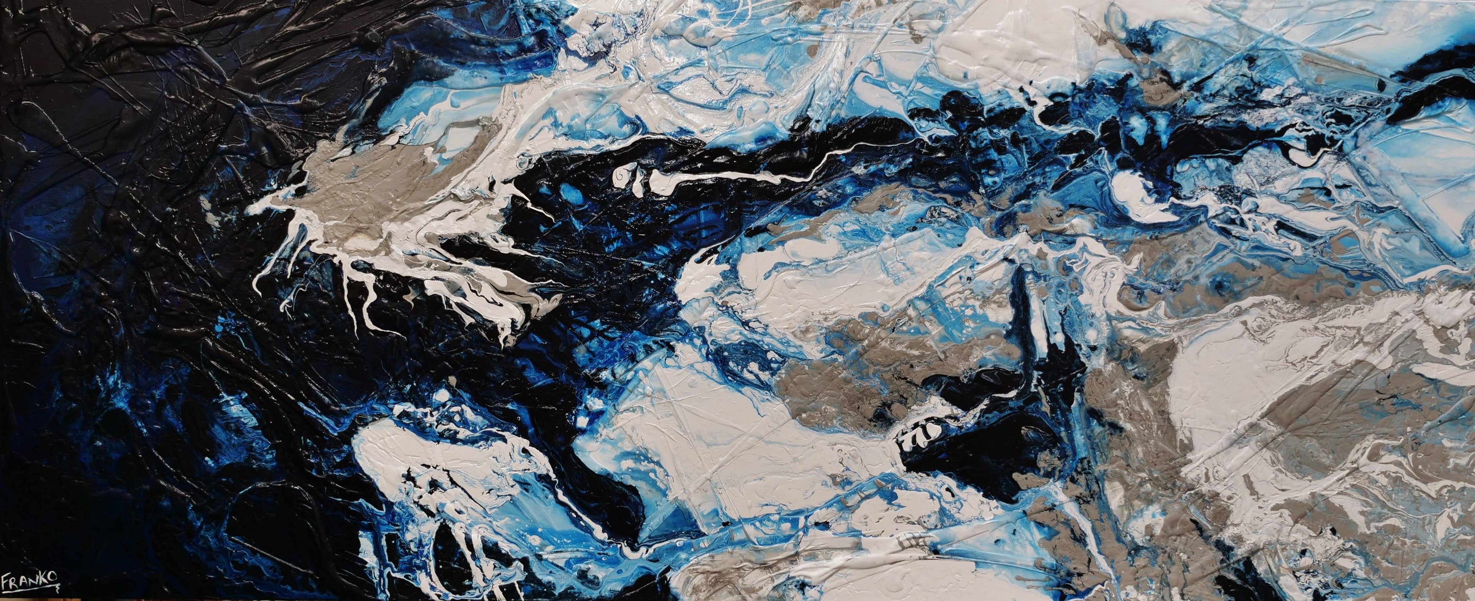 Midnight Rapture 240cm x 100cm Blue Grey White Textured Abstract Painting (SOLD)-Abstract-[Franko_Artist]-[Australian_artist]-[Gold_Coast]-[Brisbane]-[modern]-[contemporary]-[original]-[Large_artwork]-Franklin Art Studio
