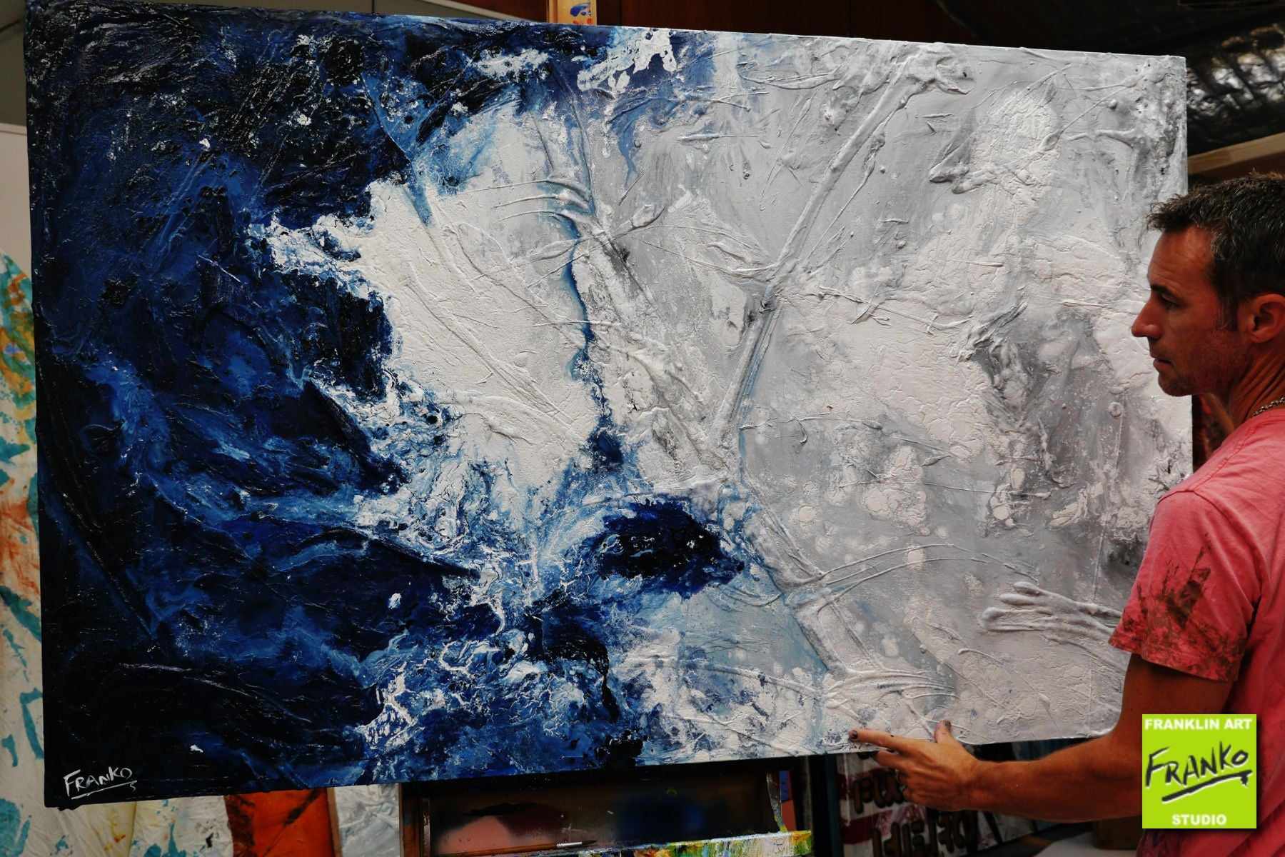 Midnight Rocket 160cm x 100cm Grey Blue Textured Abstract Painting (SOLD)-Abstract-[Franko_Artist]-[The_Block]-[Dream_Homes]-[ideas]- [Grand_Designs]-Franklin Art Studio