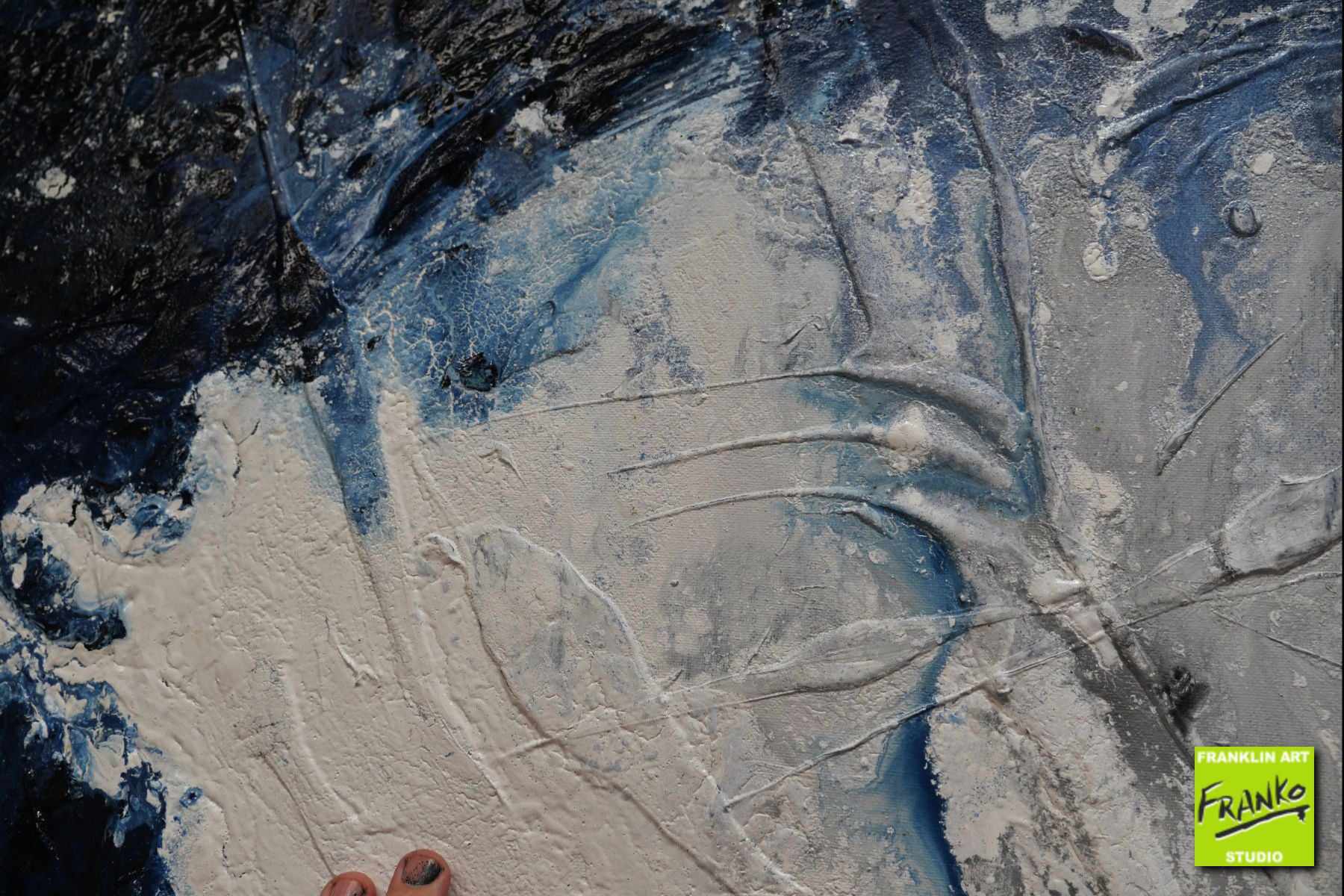Midnight Rocket 160cm x 100cm Grey Blue Textured Abstract Painting (SOLD)