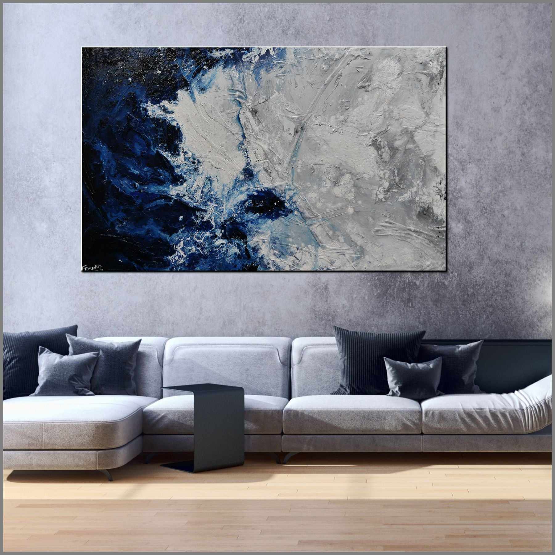 Midnight Rocket 160cm x 100cm Grey Blue Textured Abstract Painting (SOLD)-Abstract-[Franko_Artist]-[Australian_artist]-[Gold_Coast]-[Brisbane]-[modern]-[contemporary]-[original]-[Large_artwork]-[The_Block]-[Dream_Homes]-[ideas]-[Grand_Designs]-[Art_Lover]-Franklin Art Studio