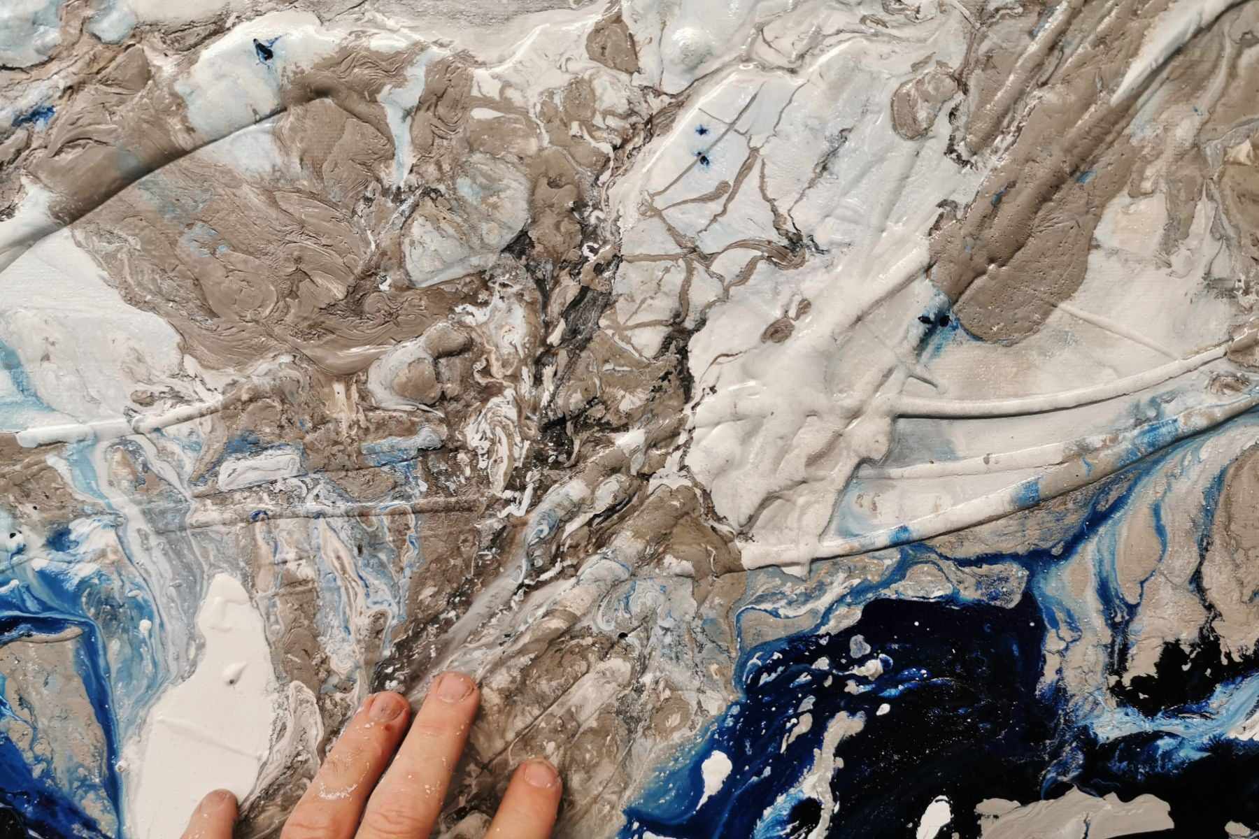 Midnight Romantic 240cm x 100cm Blue Cream Textured Abstract Painting (SOLD)-Abstract-[Franko]-[Artist]-[Australia]-[Painting]-Franklin Art Studio