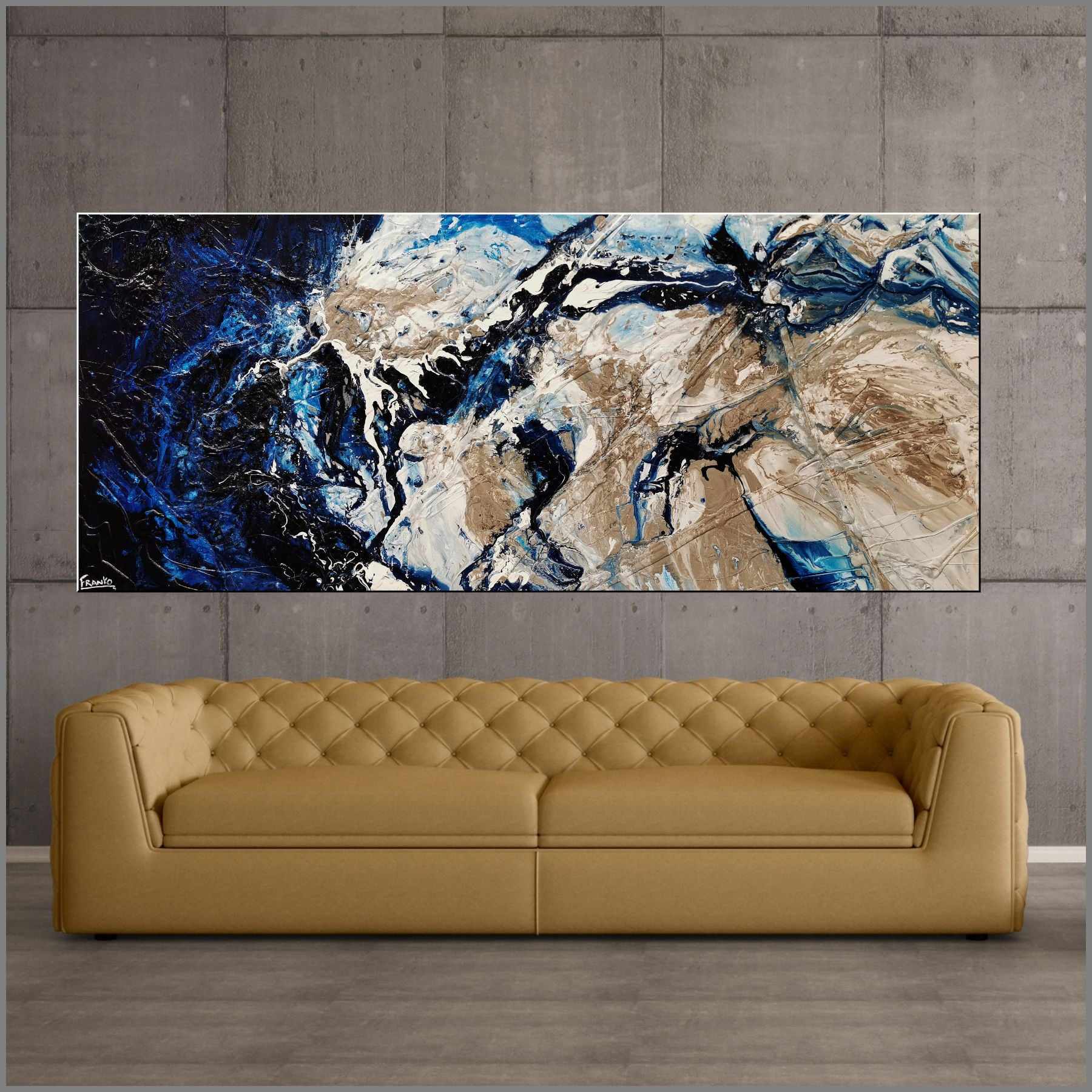 Midnight Romantic 240cm x 100cm Blue Cream Textured Abstract Painting (SOLD)-Abstract-[Franko_Artist]-[Australian_artist]-[Gold_Coast]-[Brisbane]-[modern]-[contemporary]-[original]-[Large_artwork]-[The_Block]-[Dream_Homes]-[ideas]-[Grand_Designs]-[Art_Lover]-Franklin Art Studio