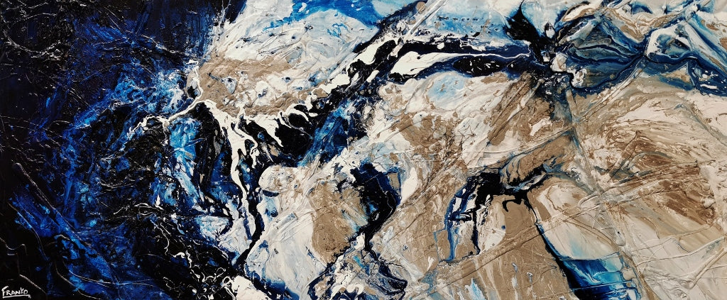 Midnight Romantic 240cm x 100cm Blue Cream Textured Abstract Painting (SOLD)-Abstract-[Franko_Artist]-[Australian_artist]-[Gold_Coast]-[Brisbane]-[modern]-[contemporary]-[original]-[Large_artwork]-Franklin Art Studio