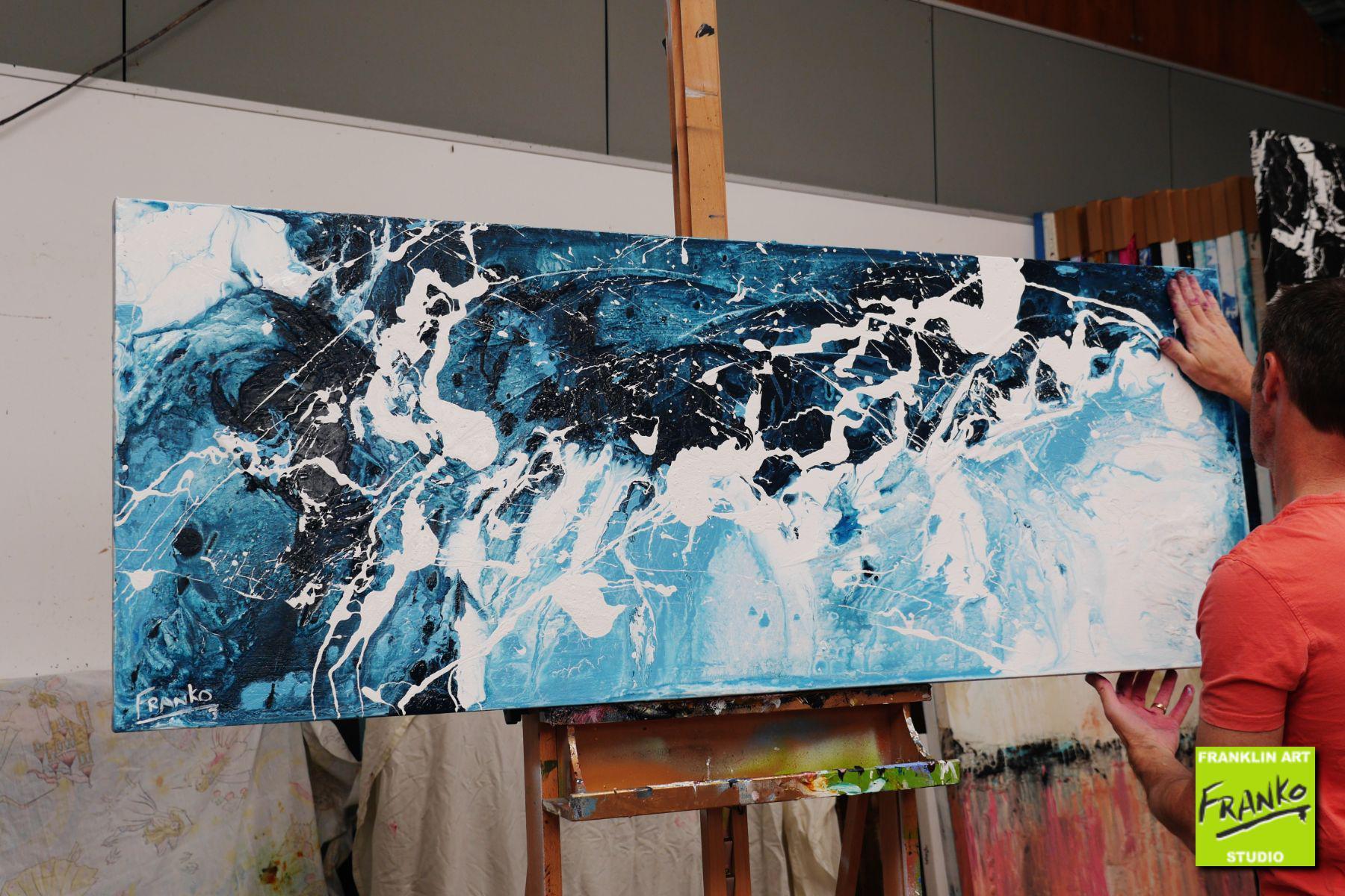 Midnight Rush 160cm x 60cm Blue White Textured Abstract Painting (SOLD)-Abstract-[Franko_Artist]-[The_Block]-[Dream_Homes]-[ideas]- [Grand_Designs]-Franklin Art Studio