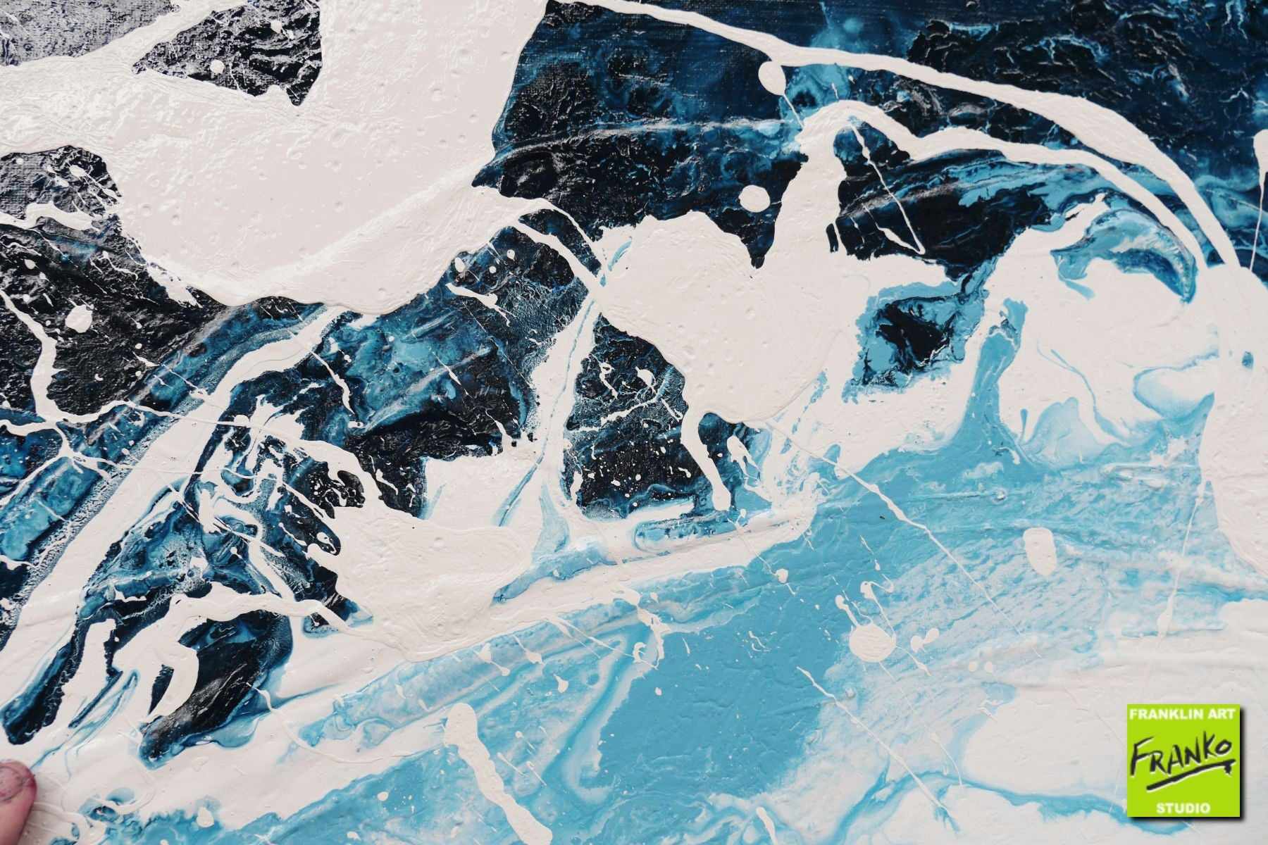 Midnight Rush 160cm x 60cm Blue White Textured Abstract Painting (SOLD)