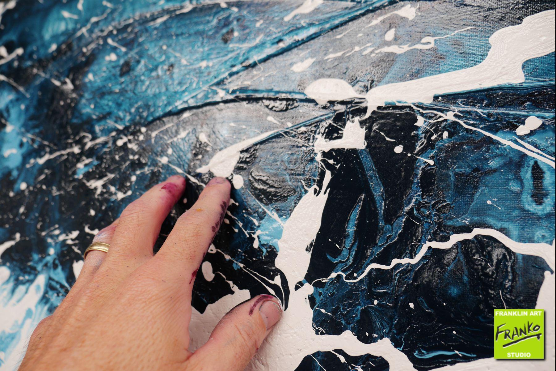 Midnight Rush 160cm x 60cm Blue White Textured Abstract Painting (SOLD)