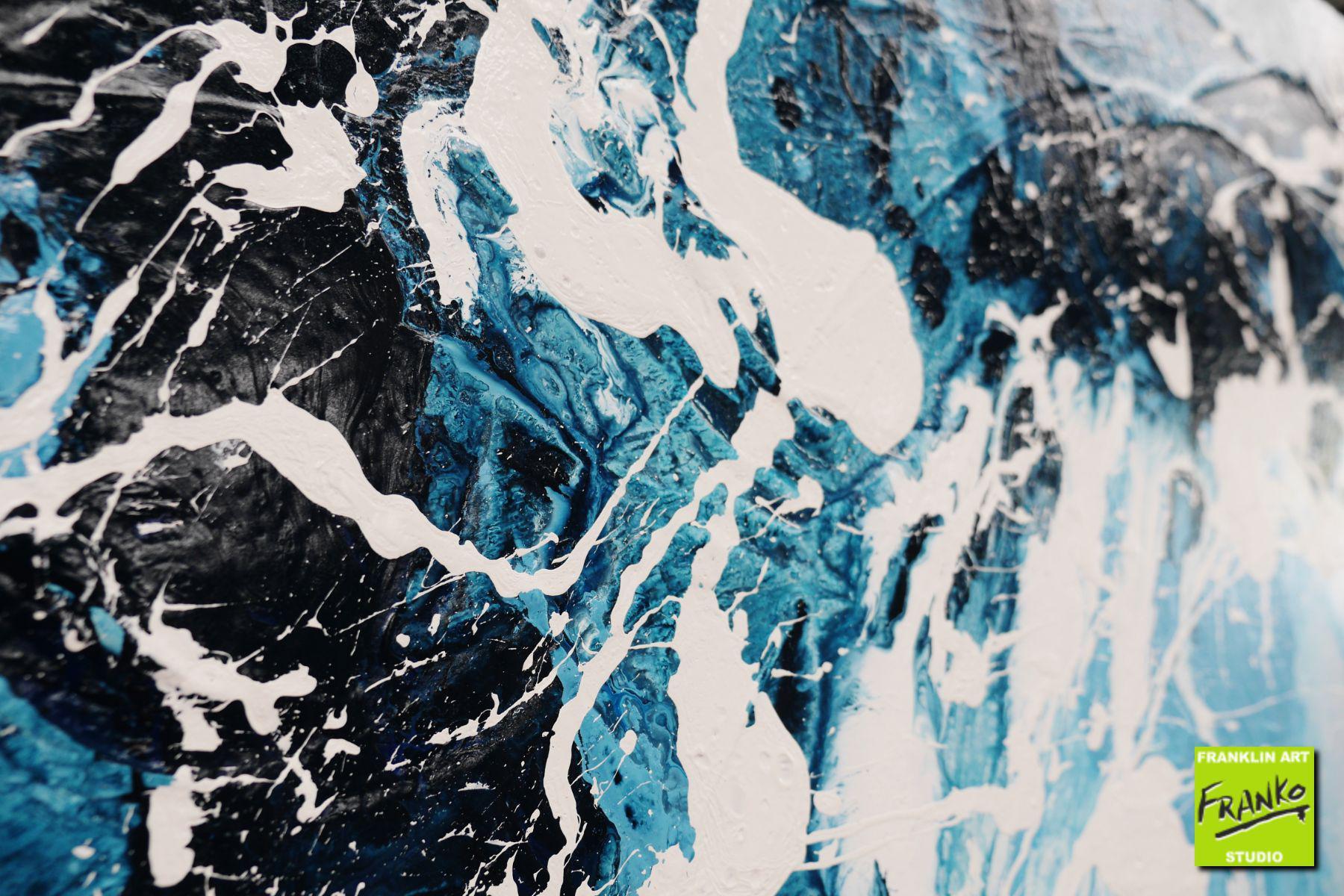 Midnight Rush 160cm x 60cm Blue White Textured Abstract Painting (SOLD)-Abstract-[Franko]-[Artist]-[Australia]-[Painting]-Franklin Art Studio