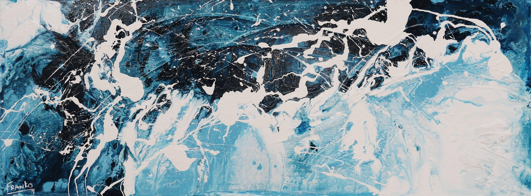 Midnight Rush 160cm x 60cm Blue White Textured Abstract Painting (SOLD)-Abstract-[Franko_Artist]-[Australian_artist]-[Gold_Coast]-[Brisbane]-[modern]-[contemporary]-[original]-[Large_artwork]-Franklin Art Studio
