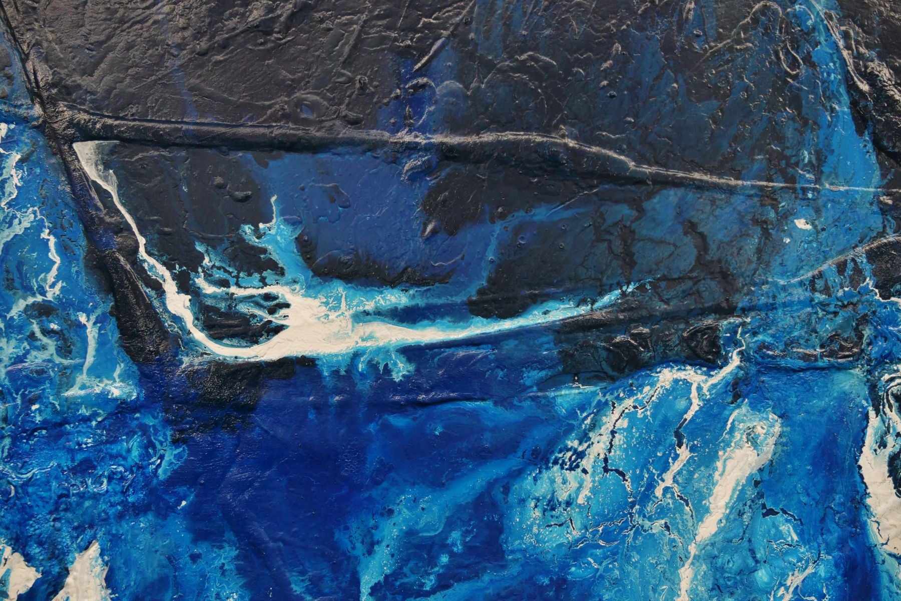 Midnight Sapphire 190cm x 100cm Blue White Textured Abstract Painting (SOLD)