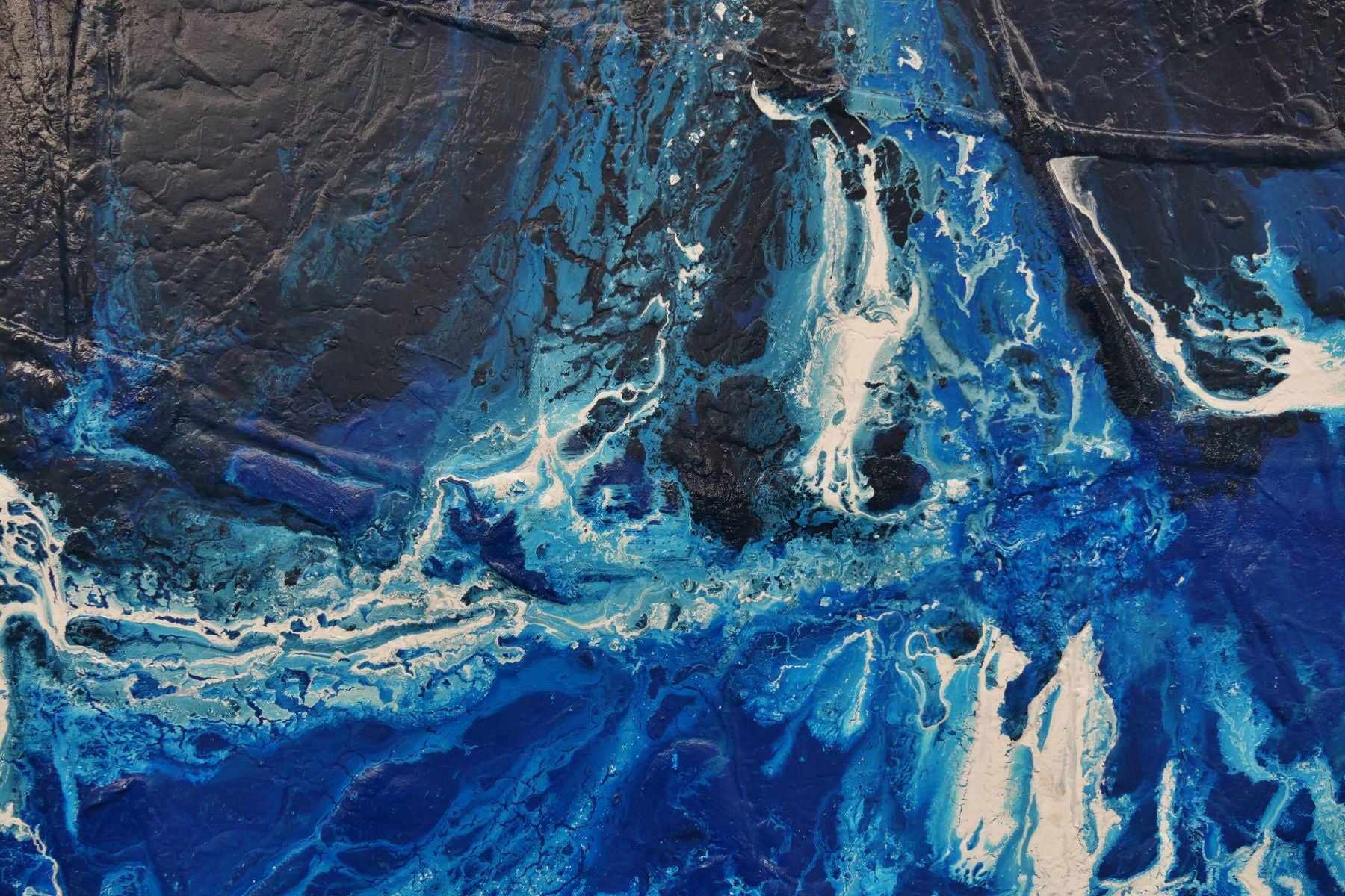 Midnight Sapphire 190cm x 100cm Blue White Textured Abstract Painting (SOLD)