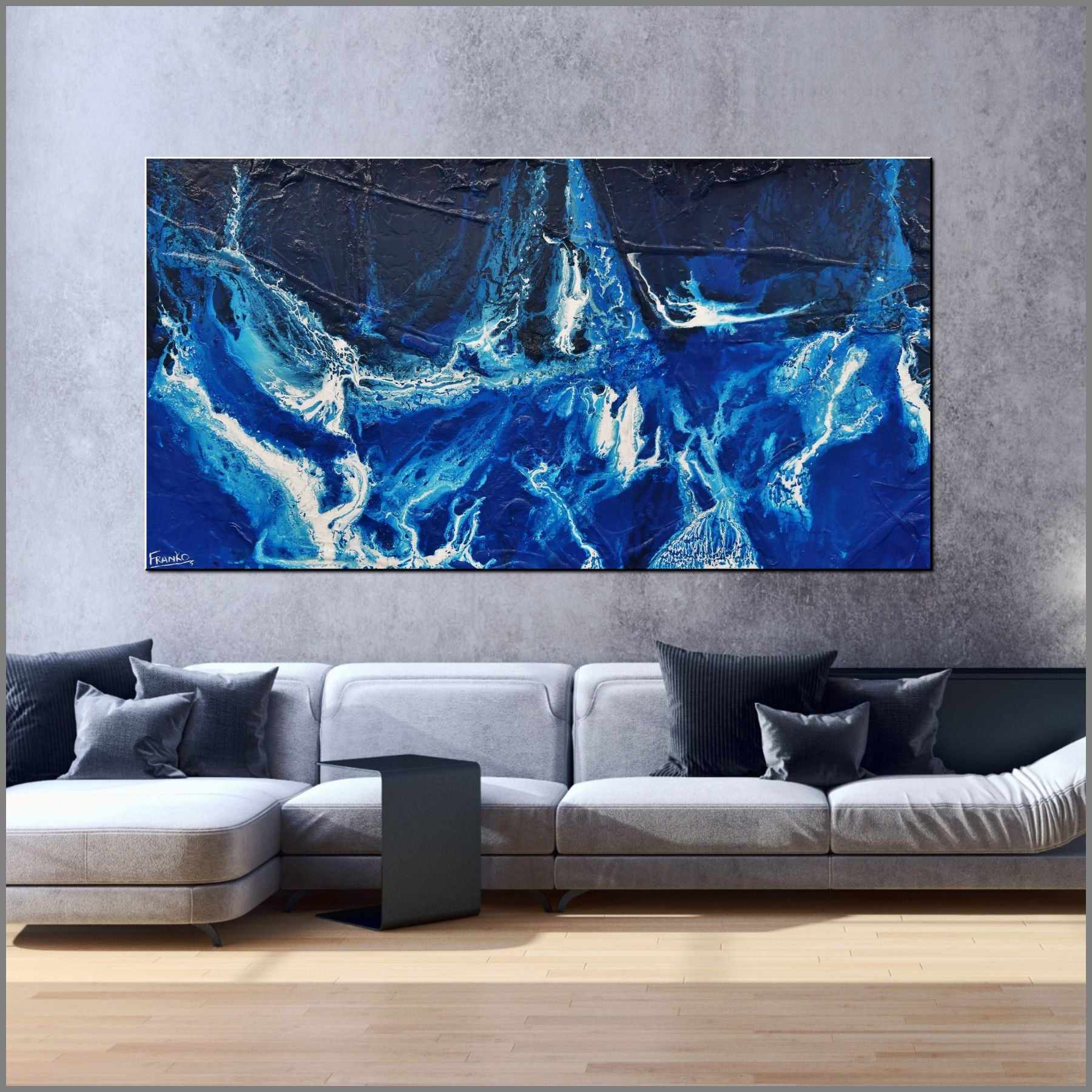 Midnight Sapphire 190cm x 100cm Blue White Textured Abstract Painting (SOLD)-Abstract-[Franko_Artist]-[Australian_artist]-[Gold_Coast]-[Brisbane]-[modern]-[contemporary]-[original]-[Large_artwork]-[The_Block]-[Dream_Homes]-[ideas]-[Grand_Designs]-[Art_Lover]-Franklin Art Studio