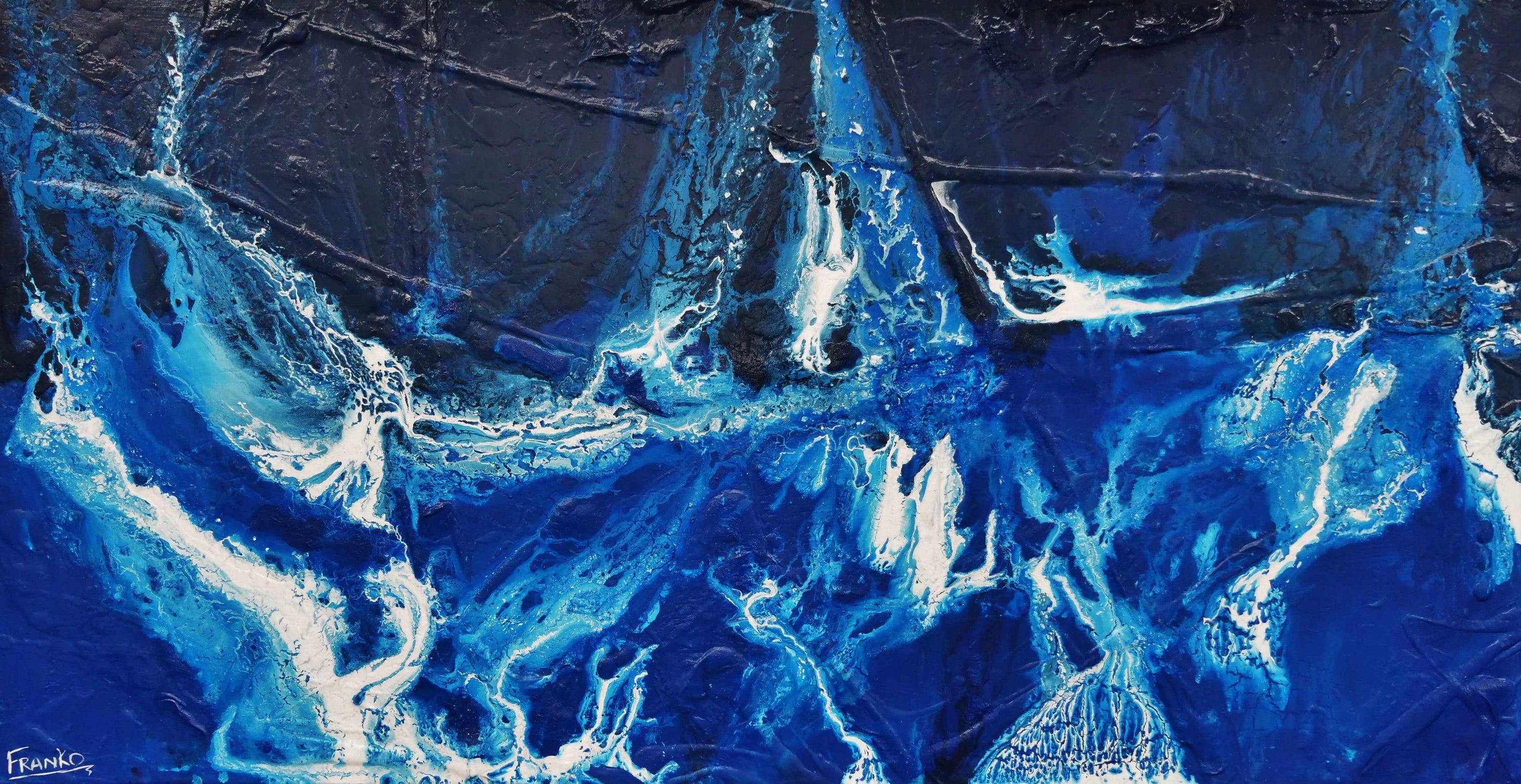 Midnight Sapphire 190cm x 100cm Blue White Textured Abstract Painting (SOLD)-Abstract-[Franko_Artist]-[Australian_artist]-[Gold_Coast]-[Brisbane]-[modern]-[contemporary]-[original]-[Large_artwork]-Franklin Art Studio