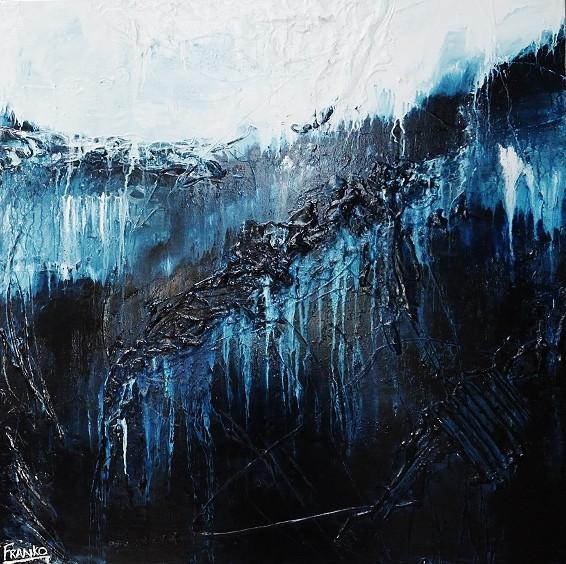 Midnight Seclusion 120cm x 120cm Blue Abstract Painting (SOLD)-abstract-[Franko_Artist]-[Australian_artist]-[Gold_Coast]-[Brisbane]-[modern]-[contemporary]-[original]-[Large_artwork]-Franklin Art Studio