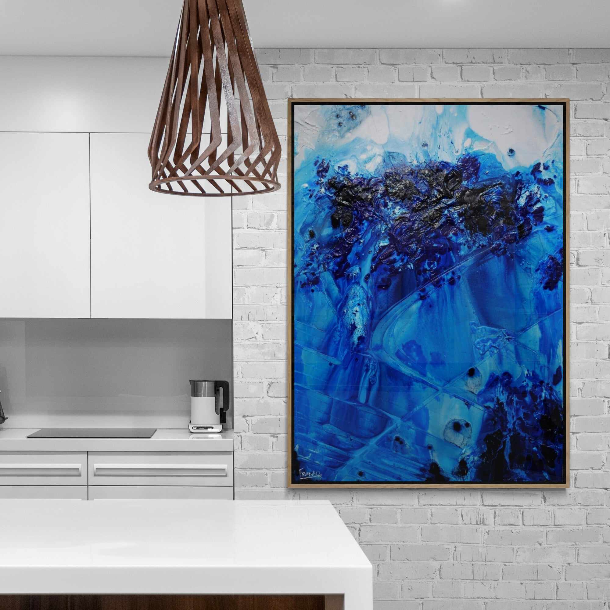 Midnight Stimulation 140cm x 100cm Blue White Textured Abstract Painting (SOLD)-Abstract-[Franko_Artist]-[The_Block]-[Dream_Homes]-[ideas]- [Grand_Designs]-Franklin Art Studio