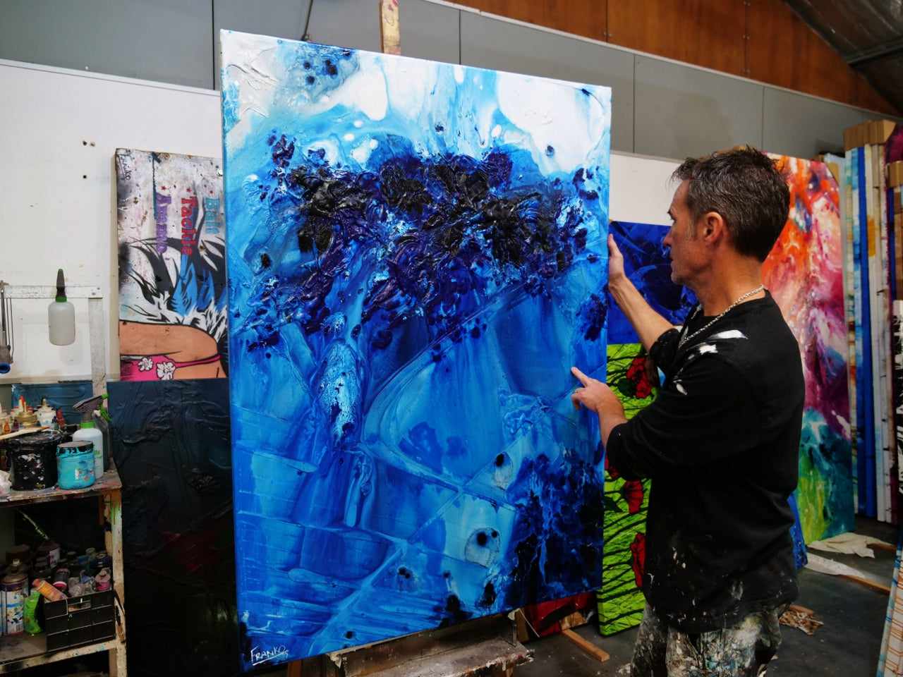 Midnight Stimulation 140cm x 100cm Blue White Textured Abstract Painting (SOLD)-Abstract-[Franko_Artist]-[The_Block]-[Dream_Homes]-[ideas]-[Grand_Designs]-[Art_Lover]-Franklin Art Studio