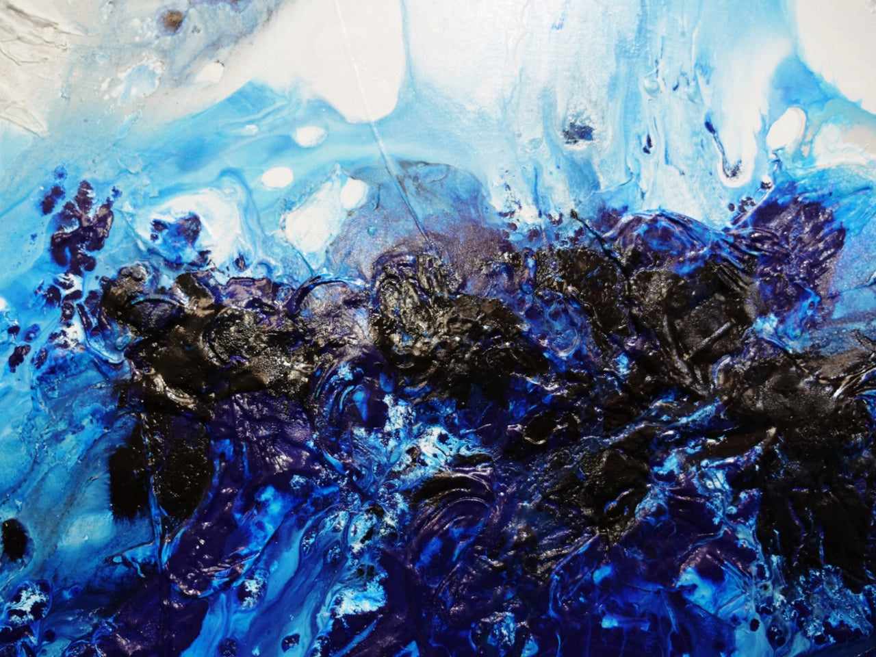Midnight Stimulation 140cm x 100cm Blue White Textured Abstract Painting (SOLD)