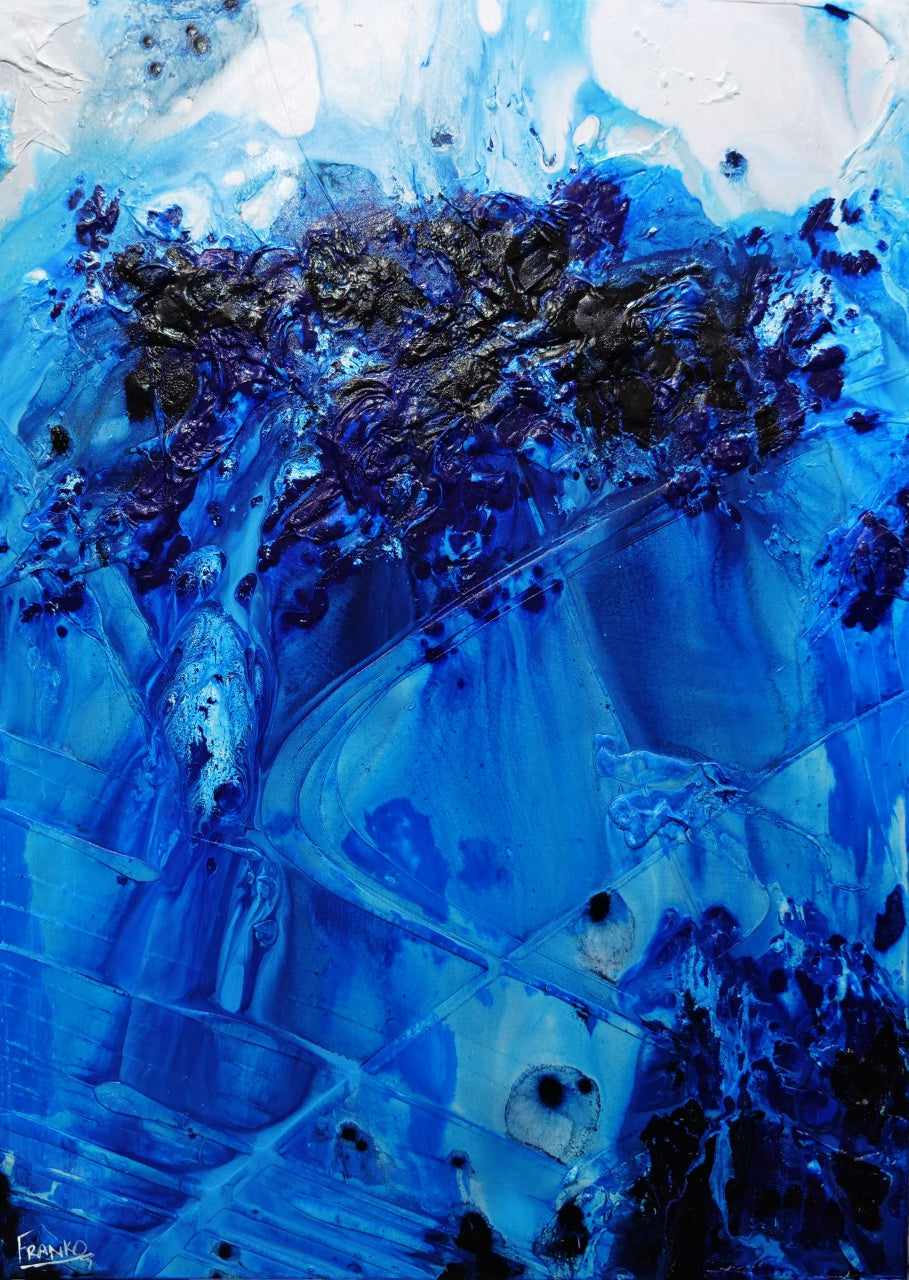 Midnight Stimulation 140cm x 100cm Blue White Textured Abstract Painting (SOLD)-Abstract-[Franko_Artist]-[Australian_artist]-[Gold_Coast]-[Brisbane]-[modern]-[contemporary]-[original]-[Large_artwork]-Franklin Art Studio