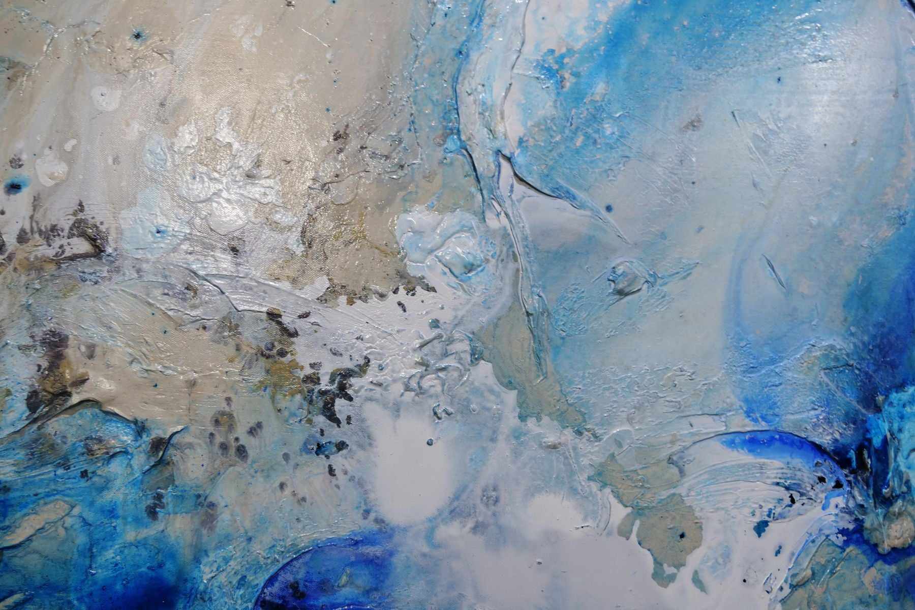 Midnight at the Oasis 200cm x 80cm Cream Blue Textured Abstract Painting (SOLD)