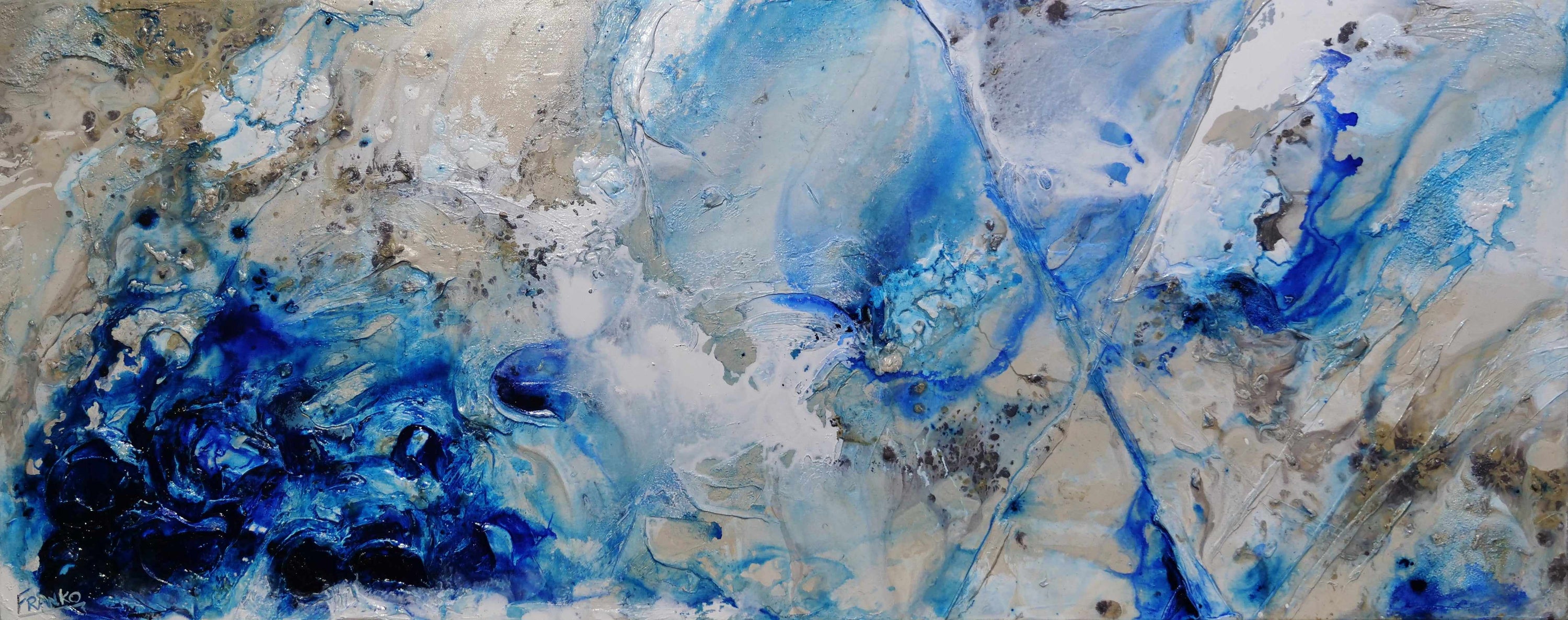 Midnight at the Oasis 200cm x 80cm Cream Blue Textured Abstract Painting (SOLD)-Abstract-[Franko_Artist]-[Australian_artist]-[Gold_Coast]-[Brisbane]-[modern]-[contemporary]-[original]-[Large_artwork]-Franklin Art Studio