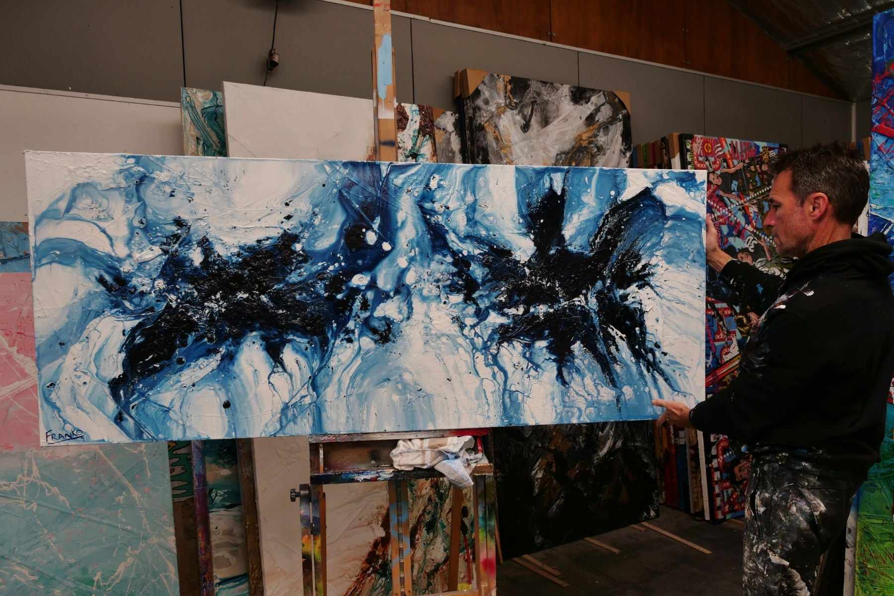 Midnight in the Hamptons 200cm x 80cm Blue White Textured Abstract Painting (SOLD)-Abstract-[Franko_Artist]-[The_Block]-[Dream_Homes]-[ideas]-[Grand_Designs]-[Art_Lover]-Franklin Art Studio