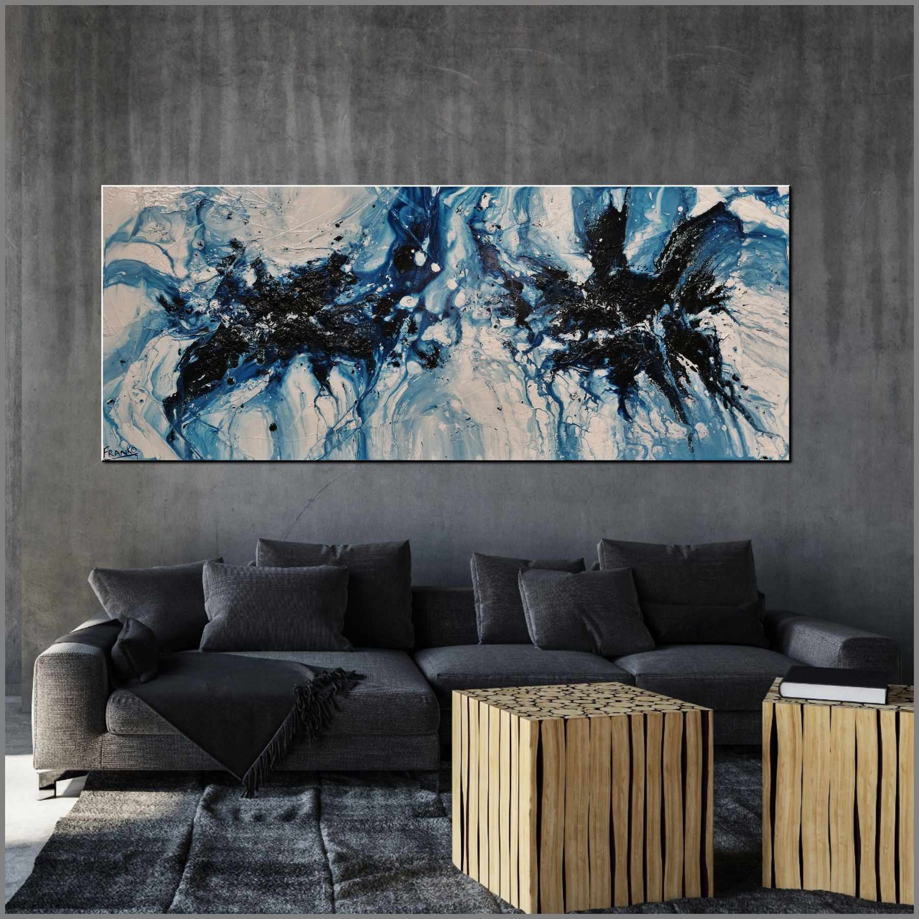 Midnight in the Hamptons 200cm x 80cm Blue White Textured Abstract Painting (SOLD)-Abstract-[Franko_Artist]-[Australian_artist]-[Gold_Coast]-[Brisbane]-[modern]-[contemporary]-[original]-[Large_artwork]-[The_Block]-[Dream_Homes]-[ideas]-[Grand_Designs]-[Art_Lover]-Franklin Art Studio