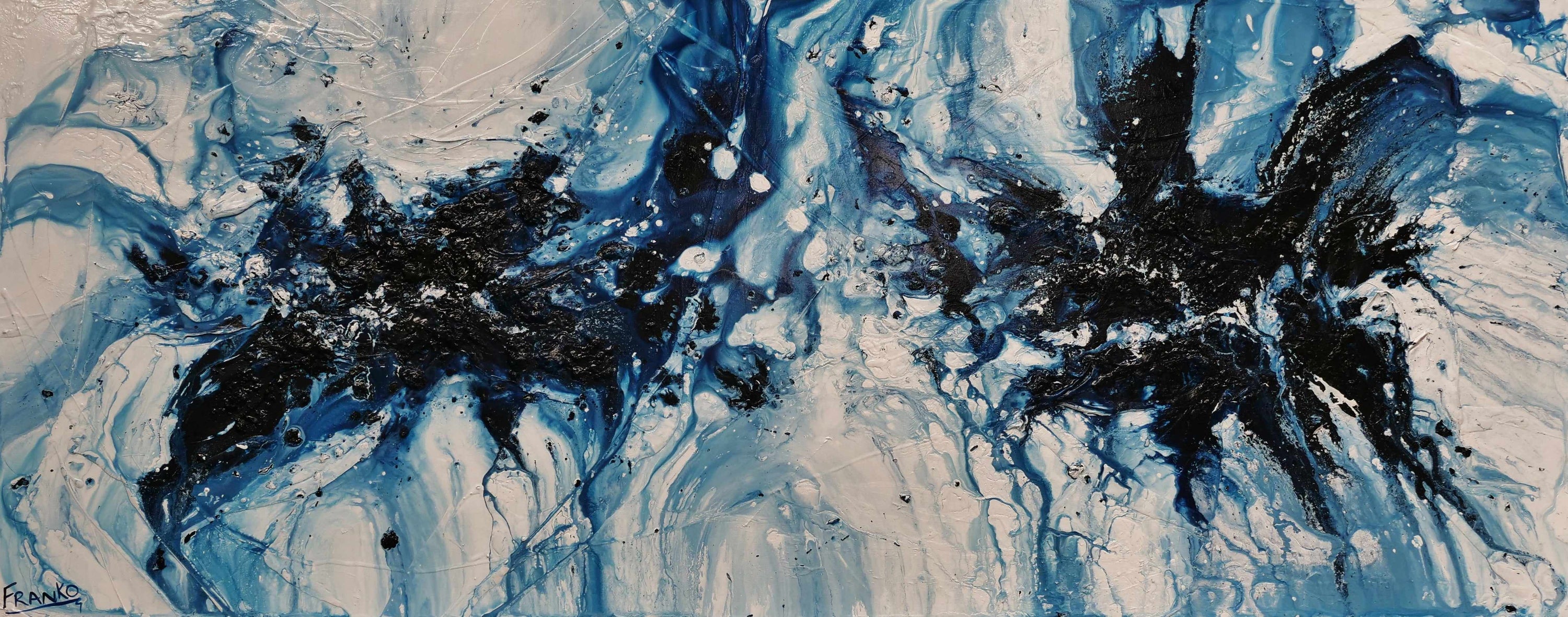 Midnight in the Hamptons 200cm x 80cm Blue White Textured Abstract Painting (SOLD)-Abstract-[Franko_Artist]-[Australian_artist]-[Gold_Coast]-[Brisbane]-[modern]-[contemporary]-[original]-[Large_artwork]-Franklin Art Studio
