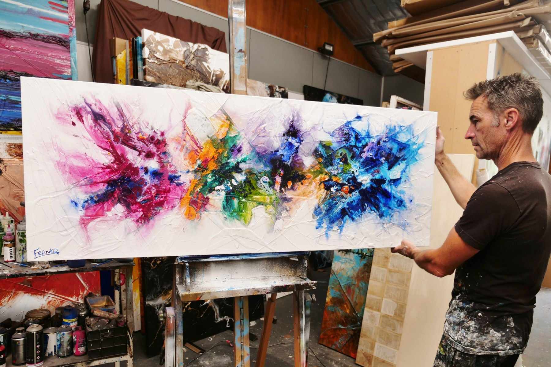 Mini Bouquet 160cm x 60cm Colourful Textured Abstract Painting (SOLD)-Abstract-[Franko_Artist]-[The_Block]-[Dream_Homes]-[ideas]- [Grand_Designs]-Franklin Art Studio