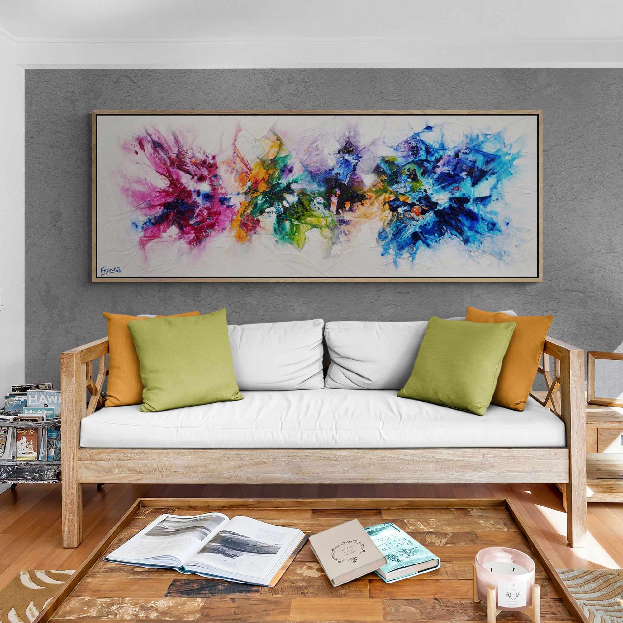Mini Bouquet 160cm x 60cm Colourful Textured Abstract Painting (SOLD)-Abstract-[Franko_Artist]-[The_Block]-[Dream_Homes]-[ideas]-[Grand_Designs]-[Art_Lover]-Franklin Art Studio